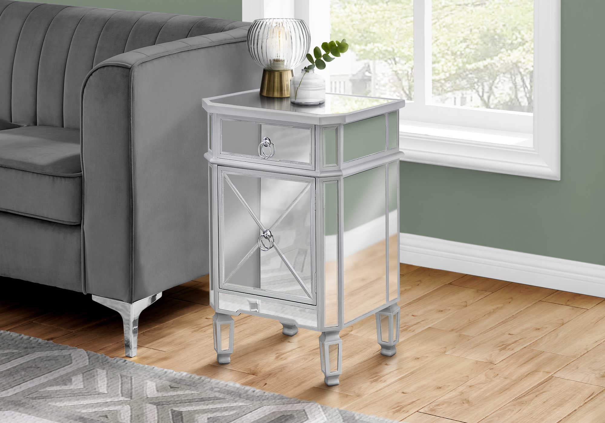 Image of accent table - 28"h / mirror / silver with storage  i 3731.