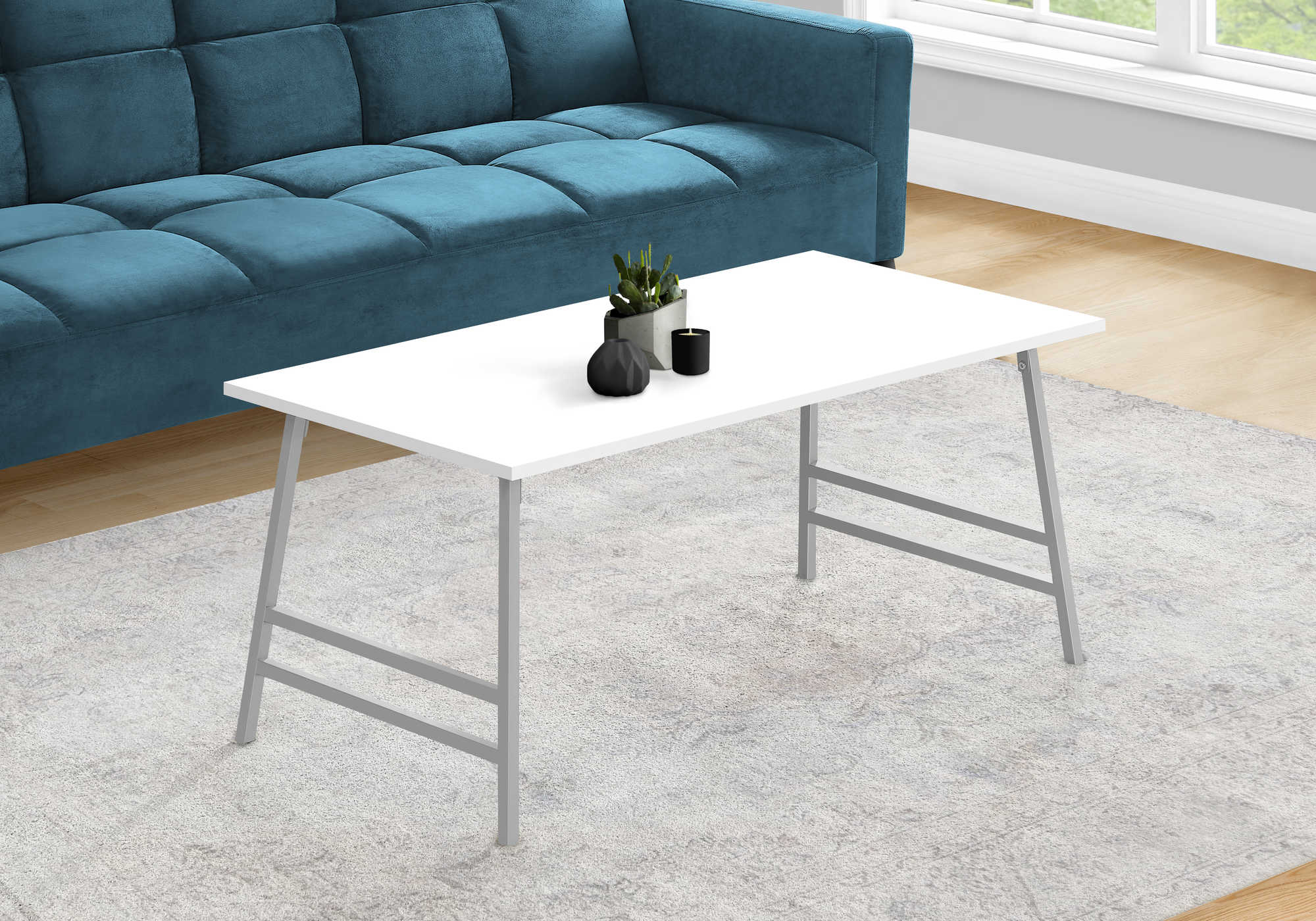 Image of coffee table - 40l white silver metal i 3790.