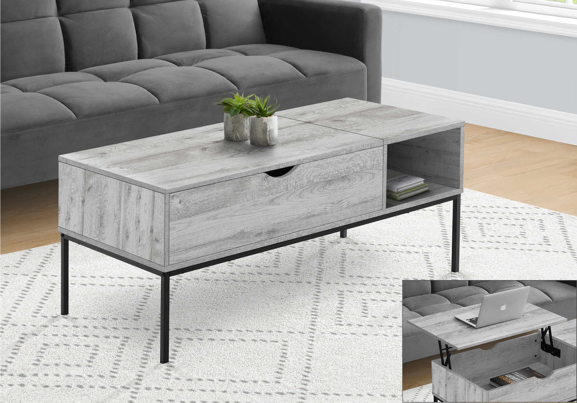 Image of coffee table - 42l lift-top grey black metal i 3805.