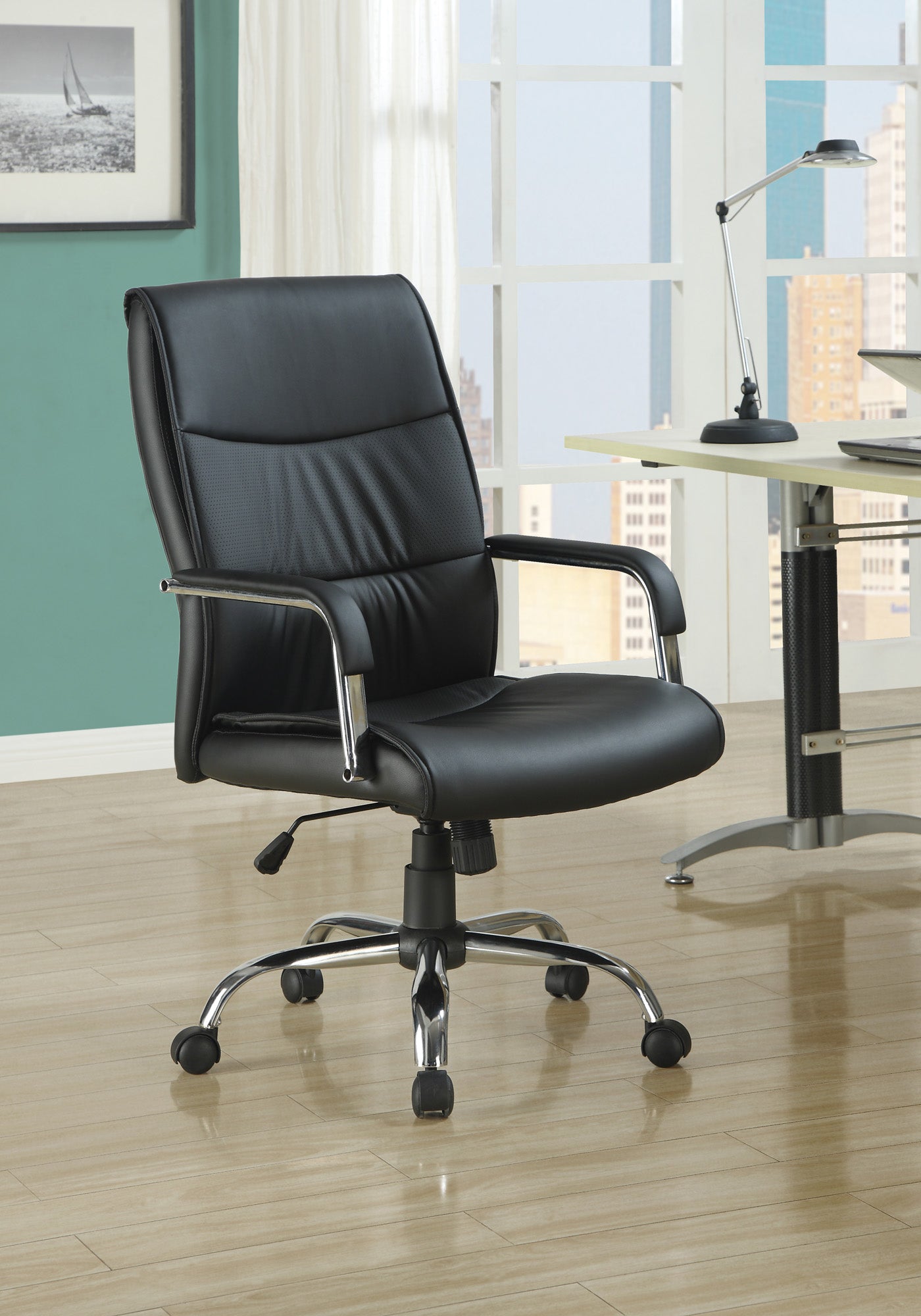 office chair black leather look fabric i4290