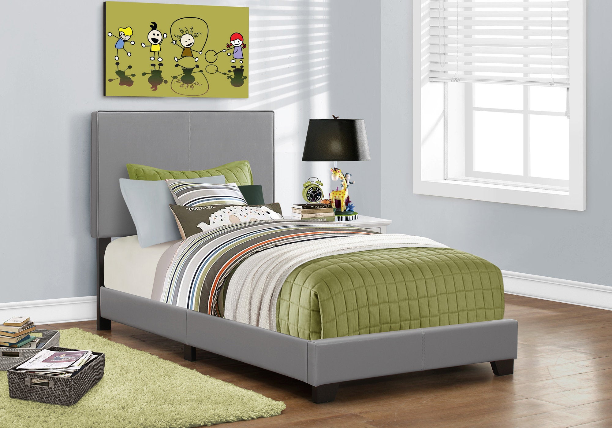 Image of bed - twin grey leather-look i 5912t.