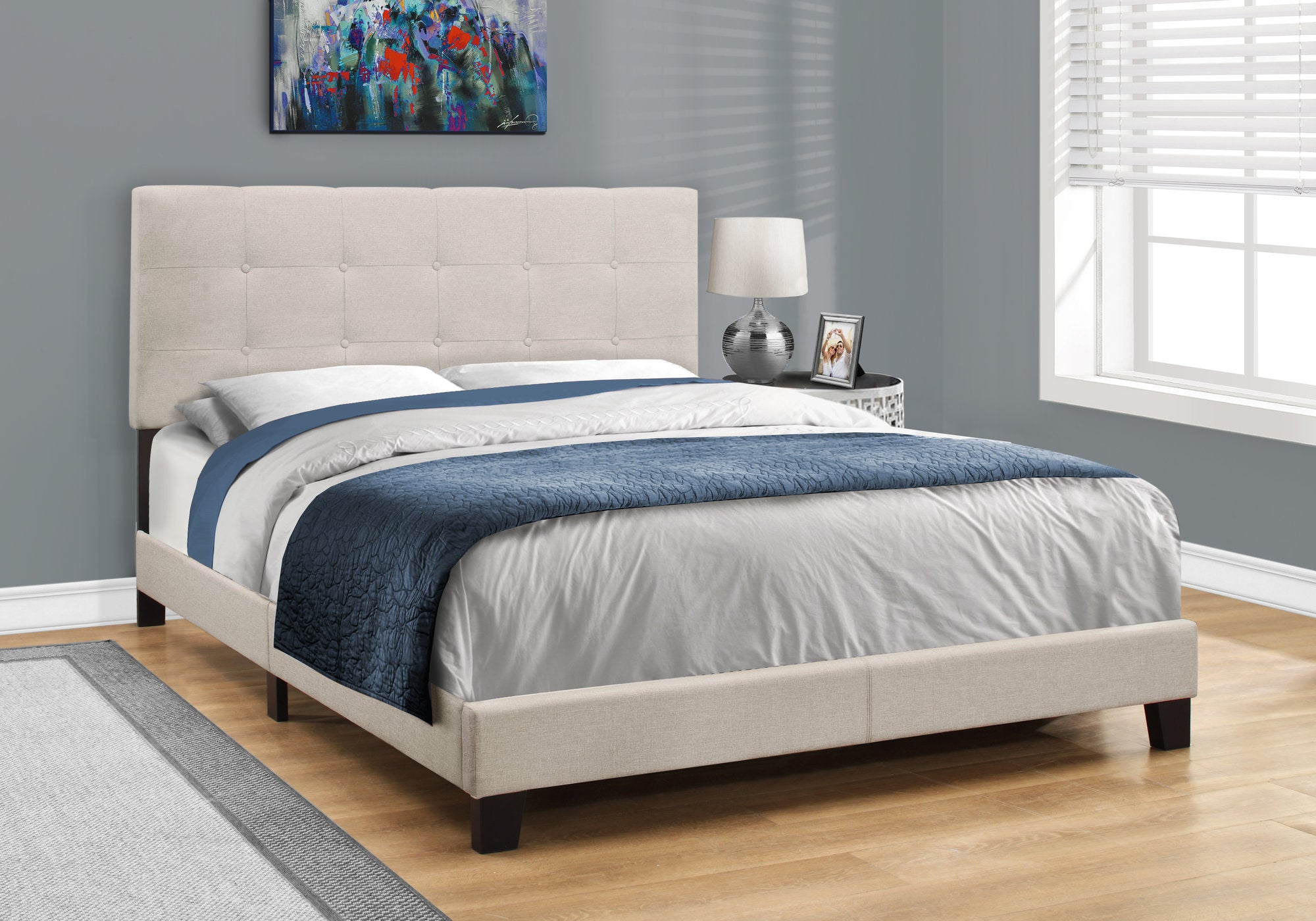 Image of bed - queen beige linen i 5921q.