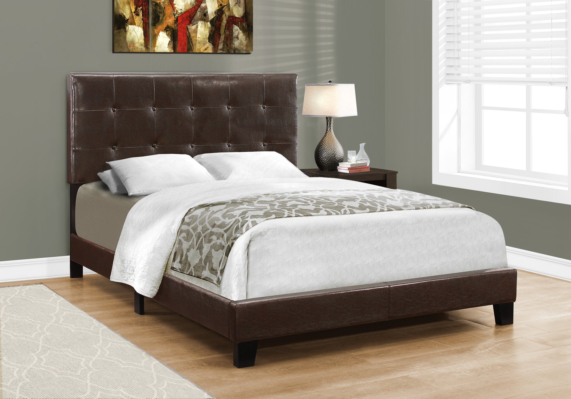 Image of bed - full dark brown leather-look i 5922f.