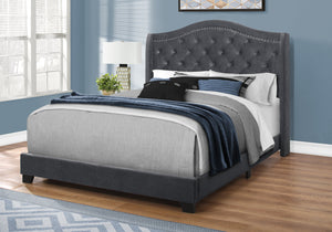 bed queen size dark grey velvet with chrome trim i5968q