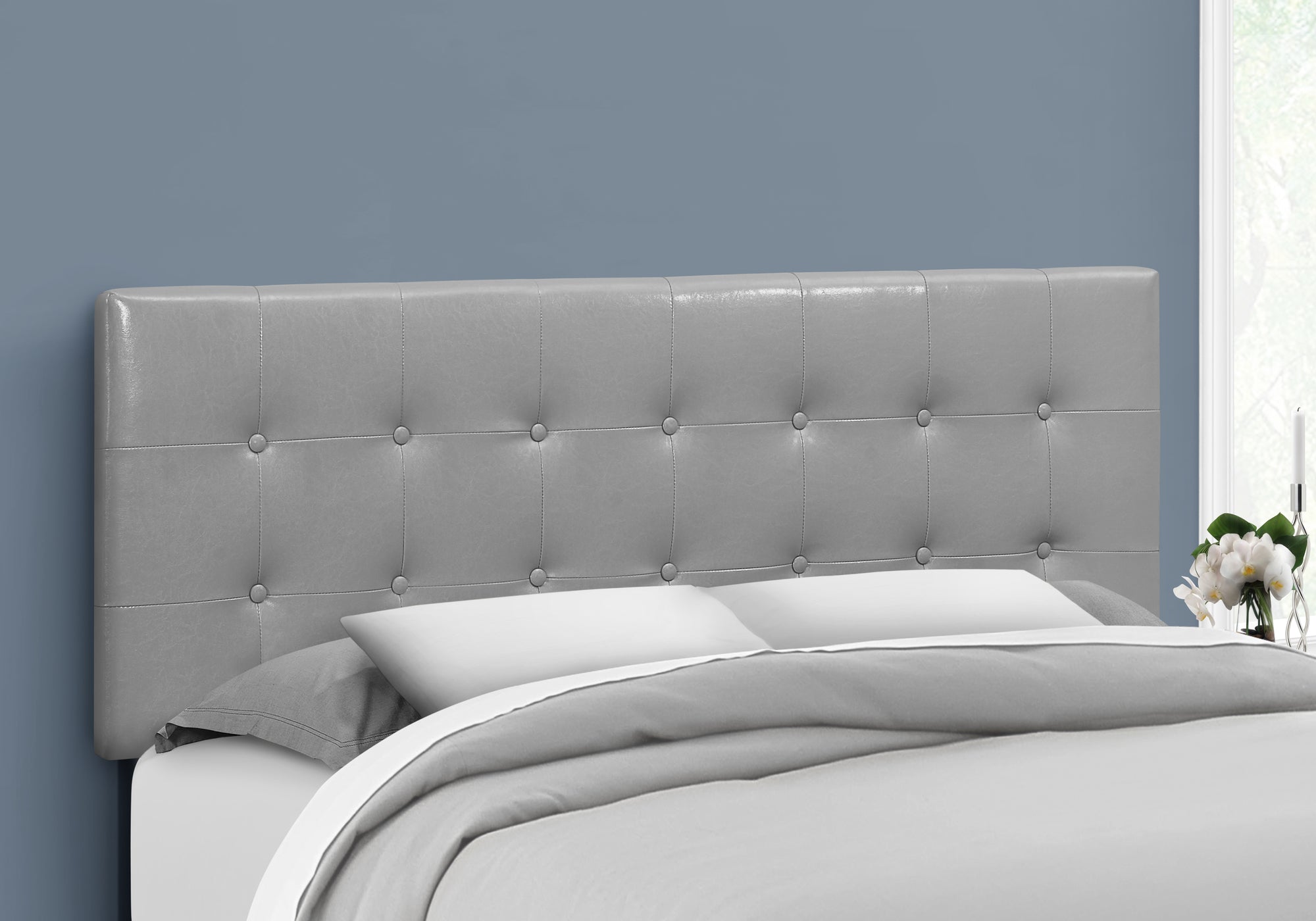 bed queen size grey leather look headboard only i6001q