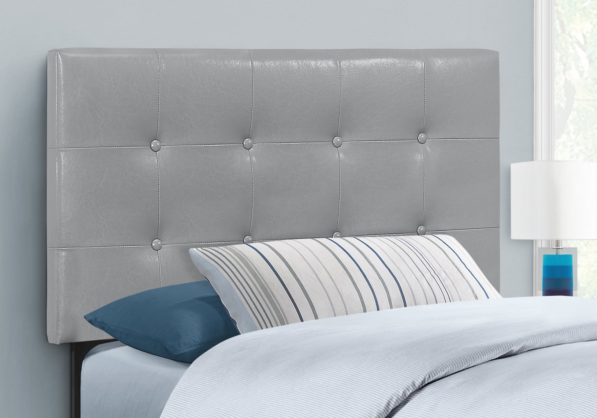 bed twin size grey leather look headboard only i6001t