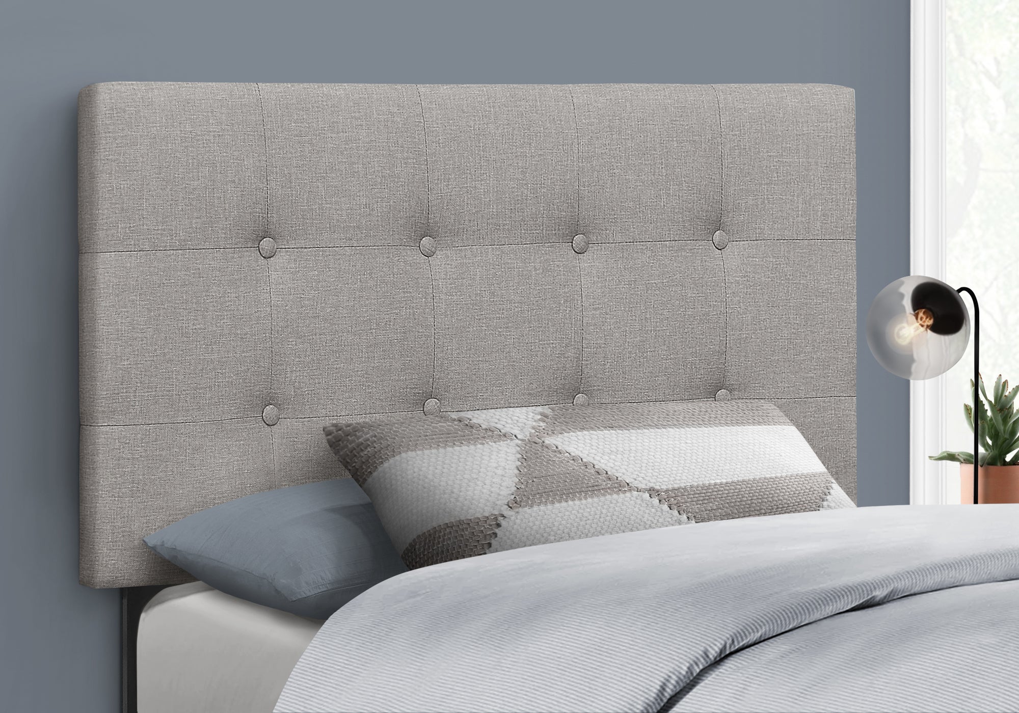 Image of bed - twin grey linen headboard only i 6003t.