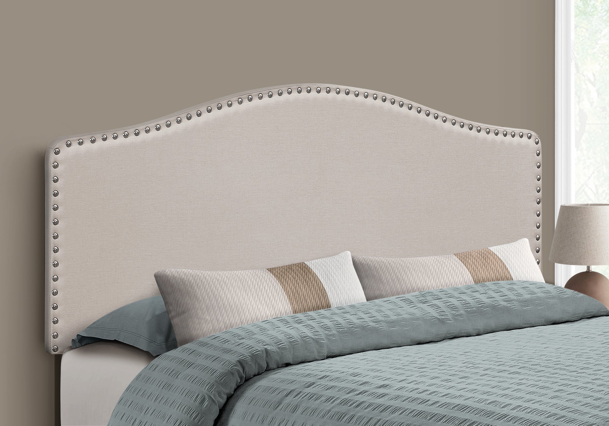 bed queen size beige linen headboard only i6014q
