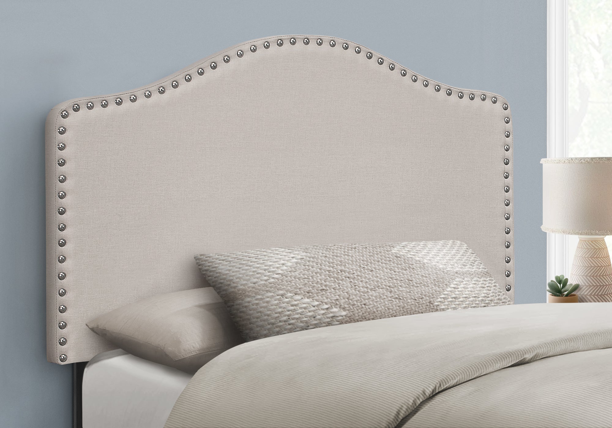 Image of bed - twin beige linen headboard only i 6014t.