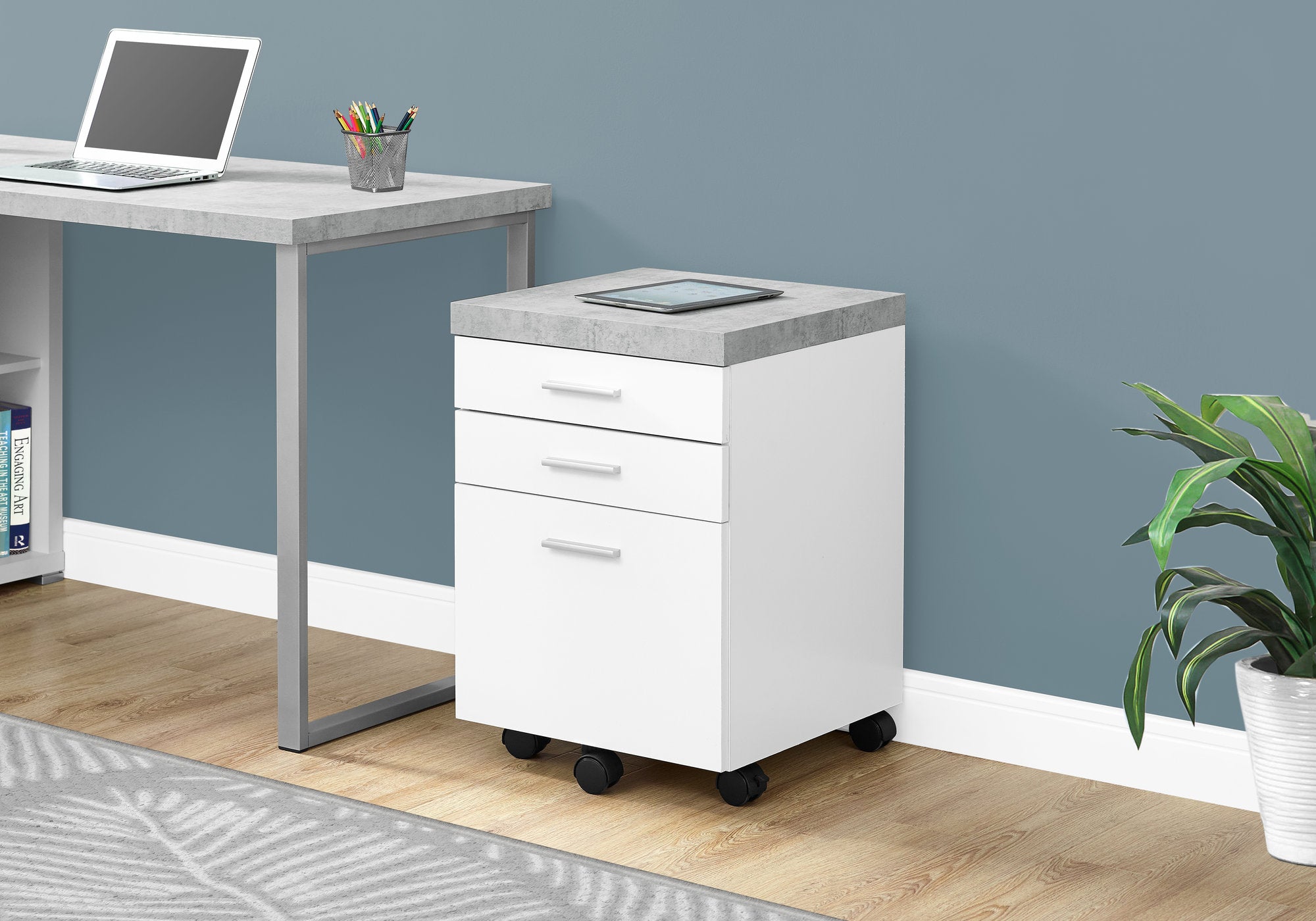 filing cabinet 3 drawer white cement look on castor i7051