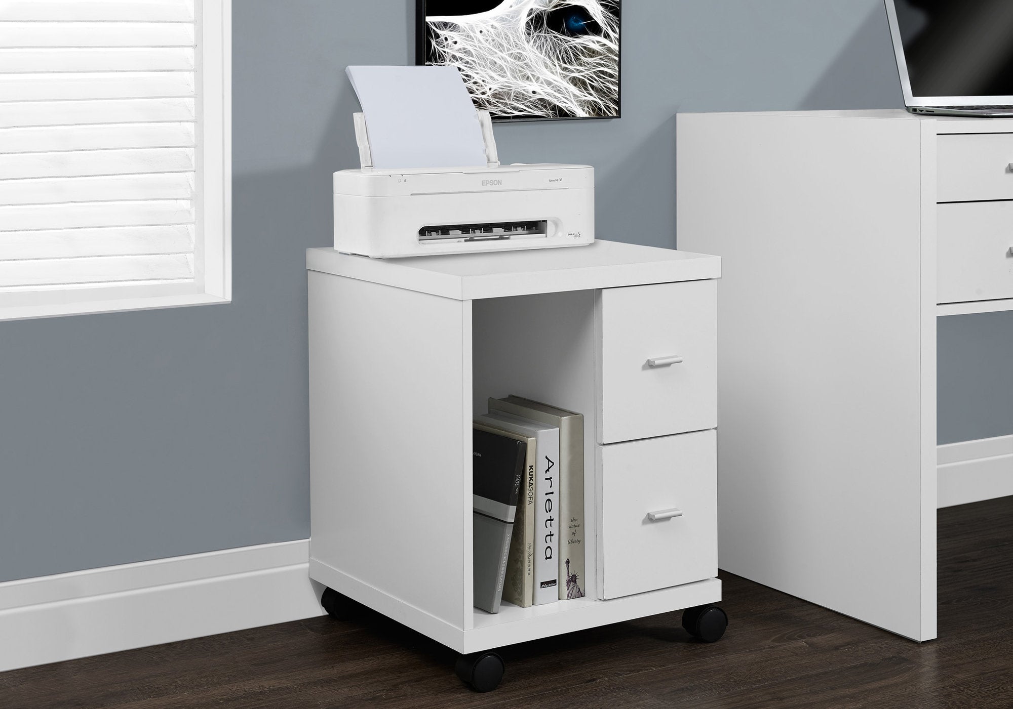 Image of office cabinet - white with 2 drawers on castors i 7055.