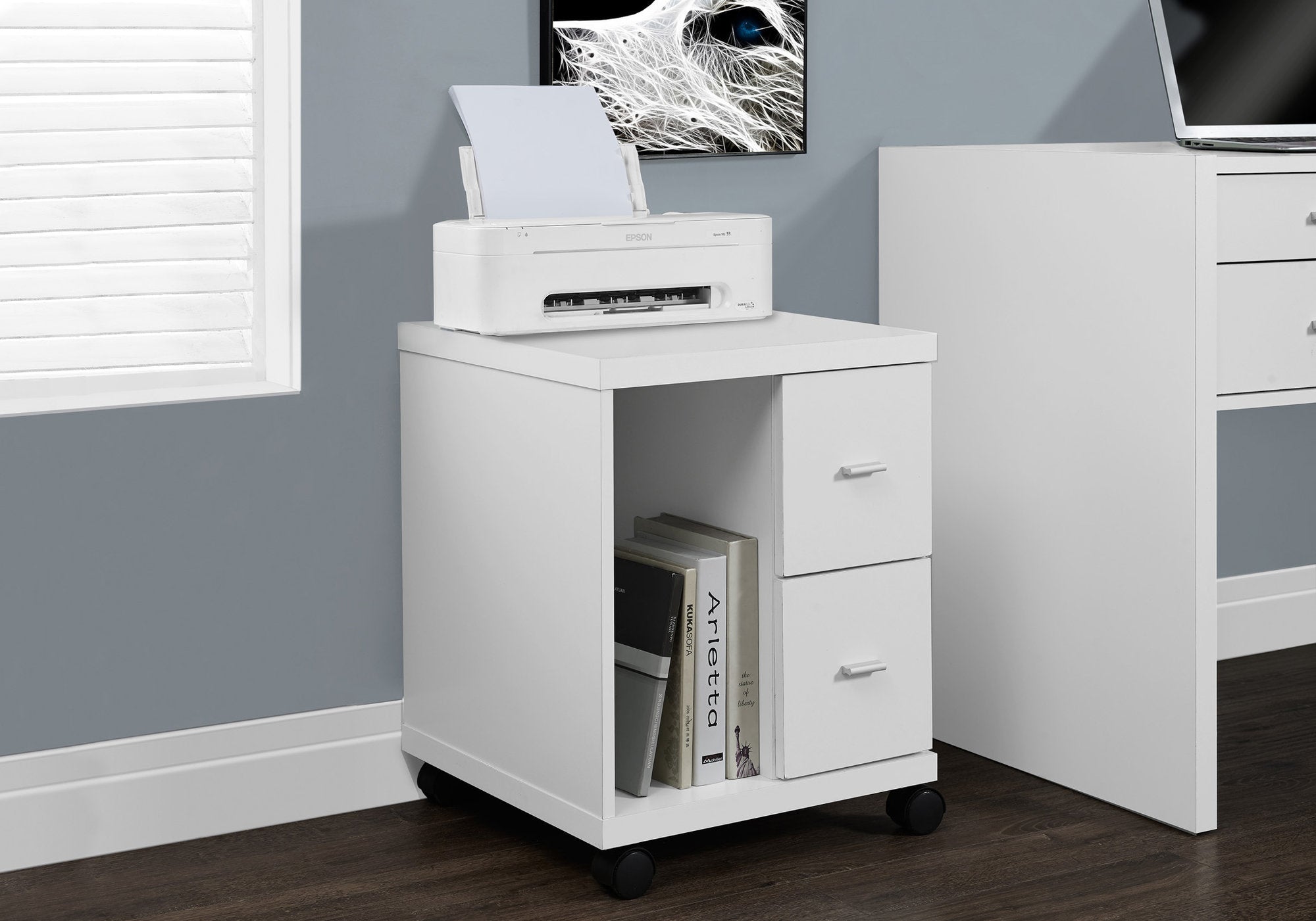 office cabinet white with 2 drawers on castors i7055