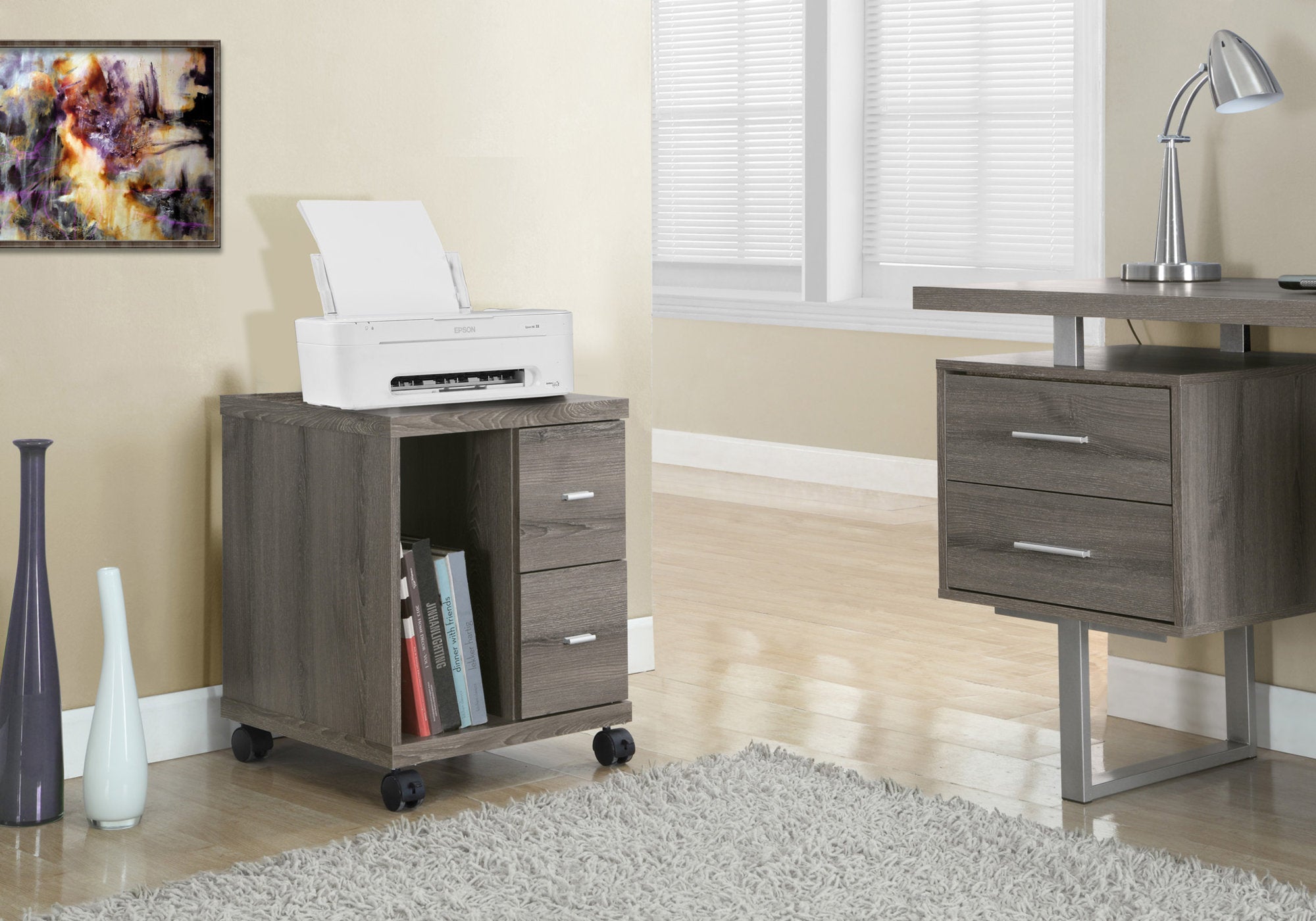 office cabinet dark taupe with 2 drawers on castors i7056