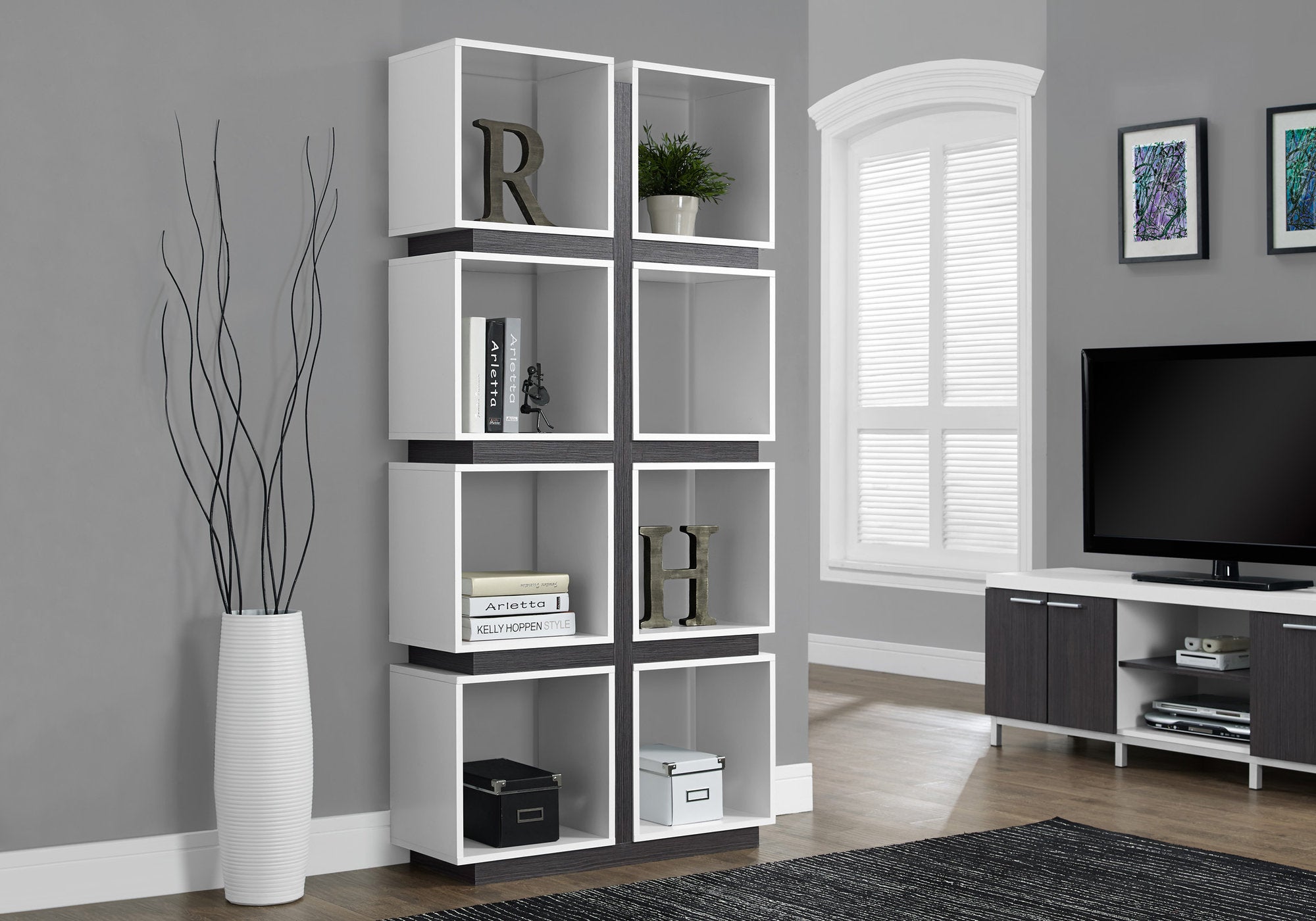 Image of bookcase - 71inch h white grey i 7076.
