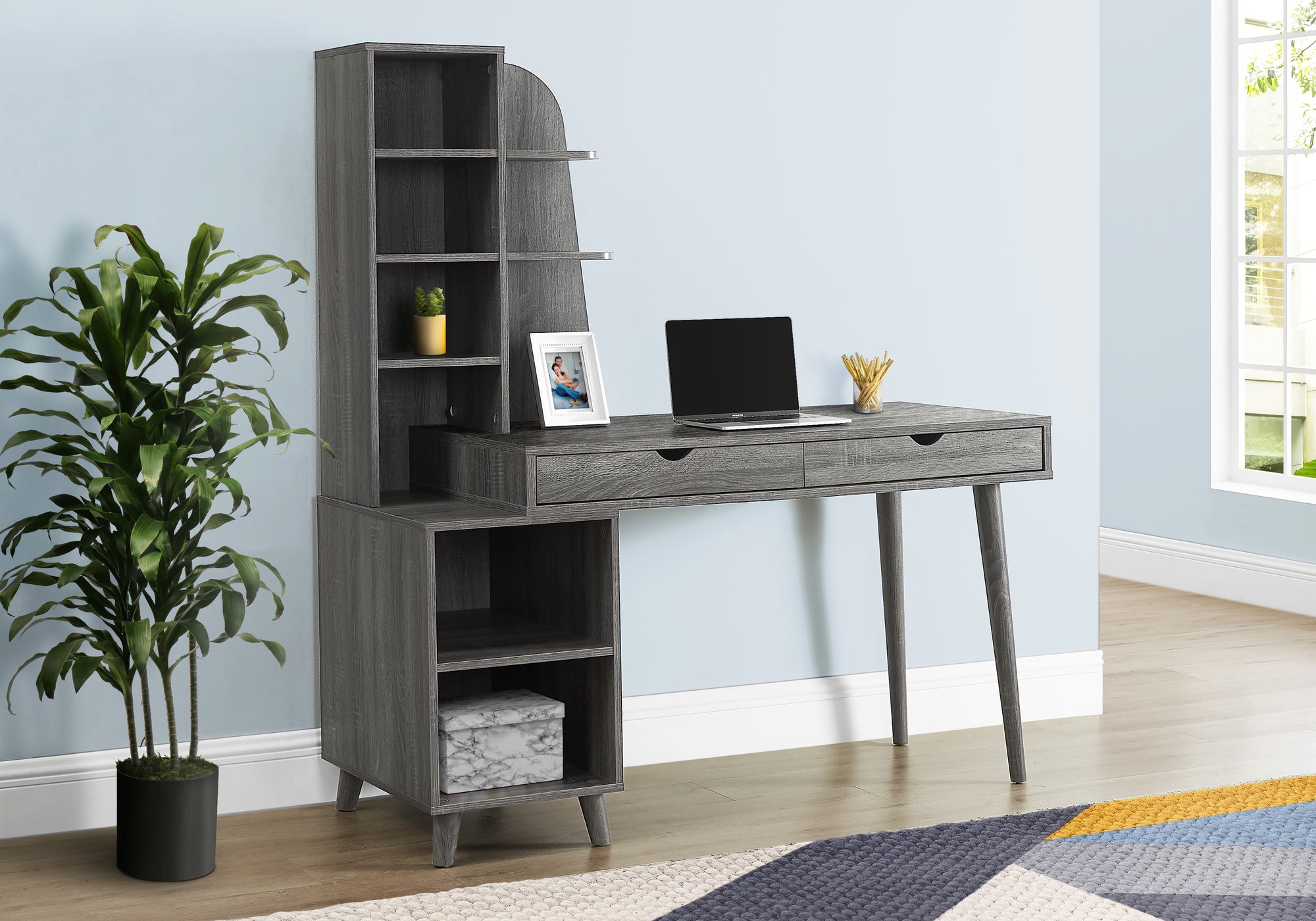computer desk 55l grey with bookcase i7098