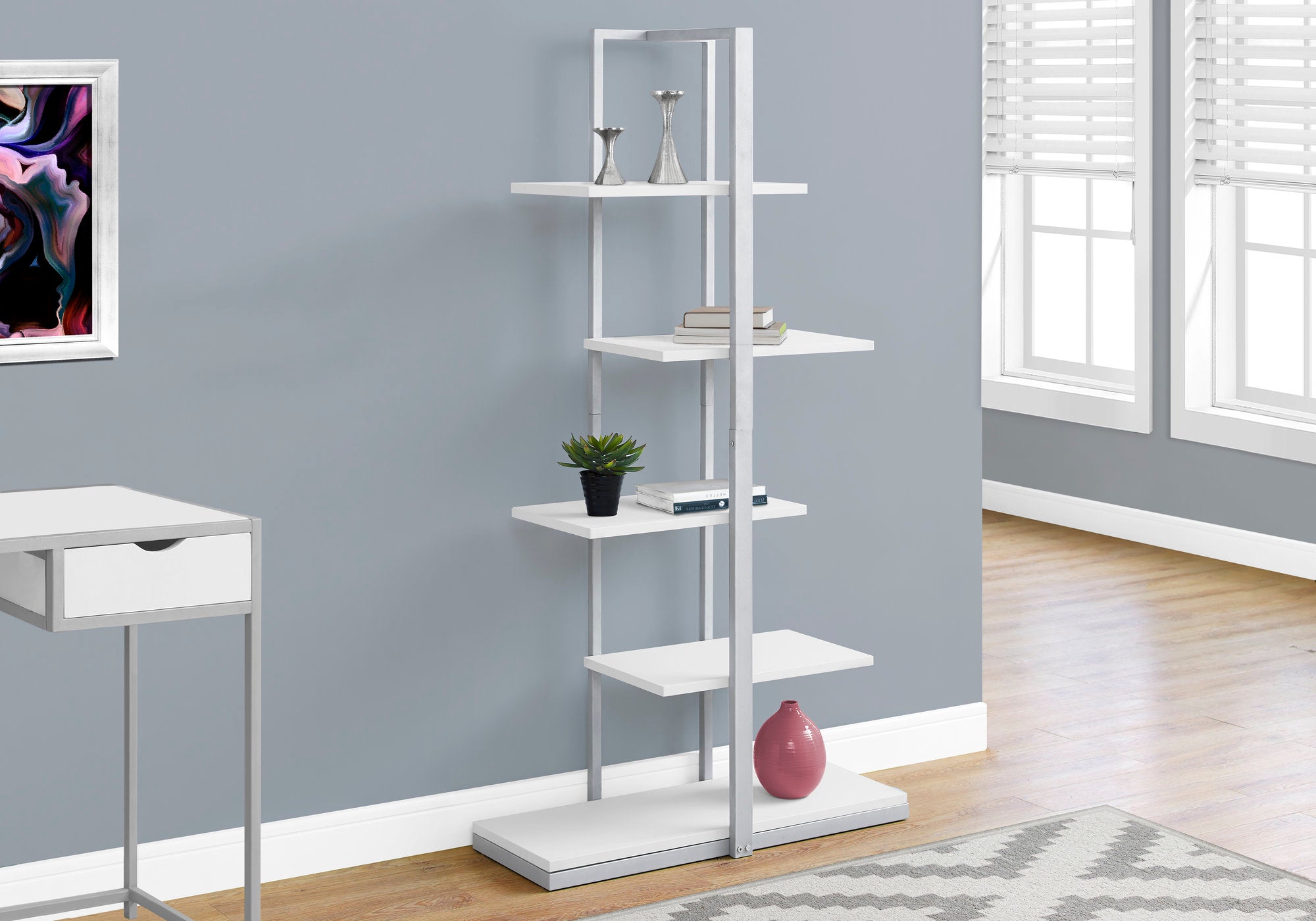 Image of bookcase - 60inch h white silver metal i 7233.