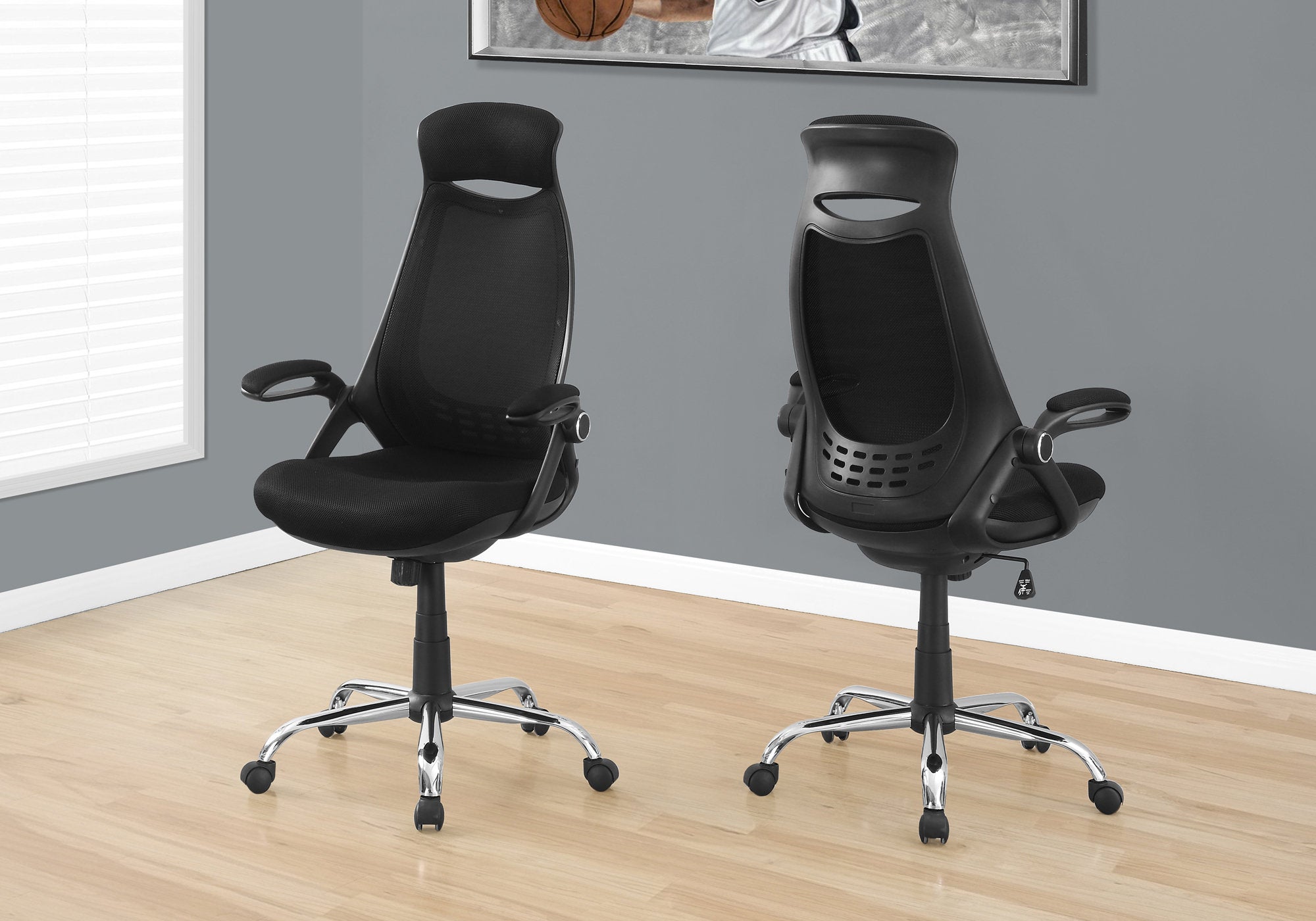 Image of office chair - black mesh chrome high-back executive i 7268.