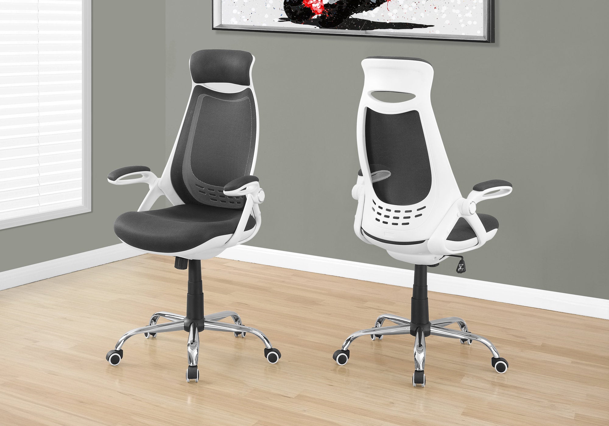 Image of office chair - white grey mesh chrome high-back exec i 7269.