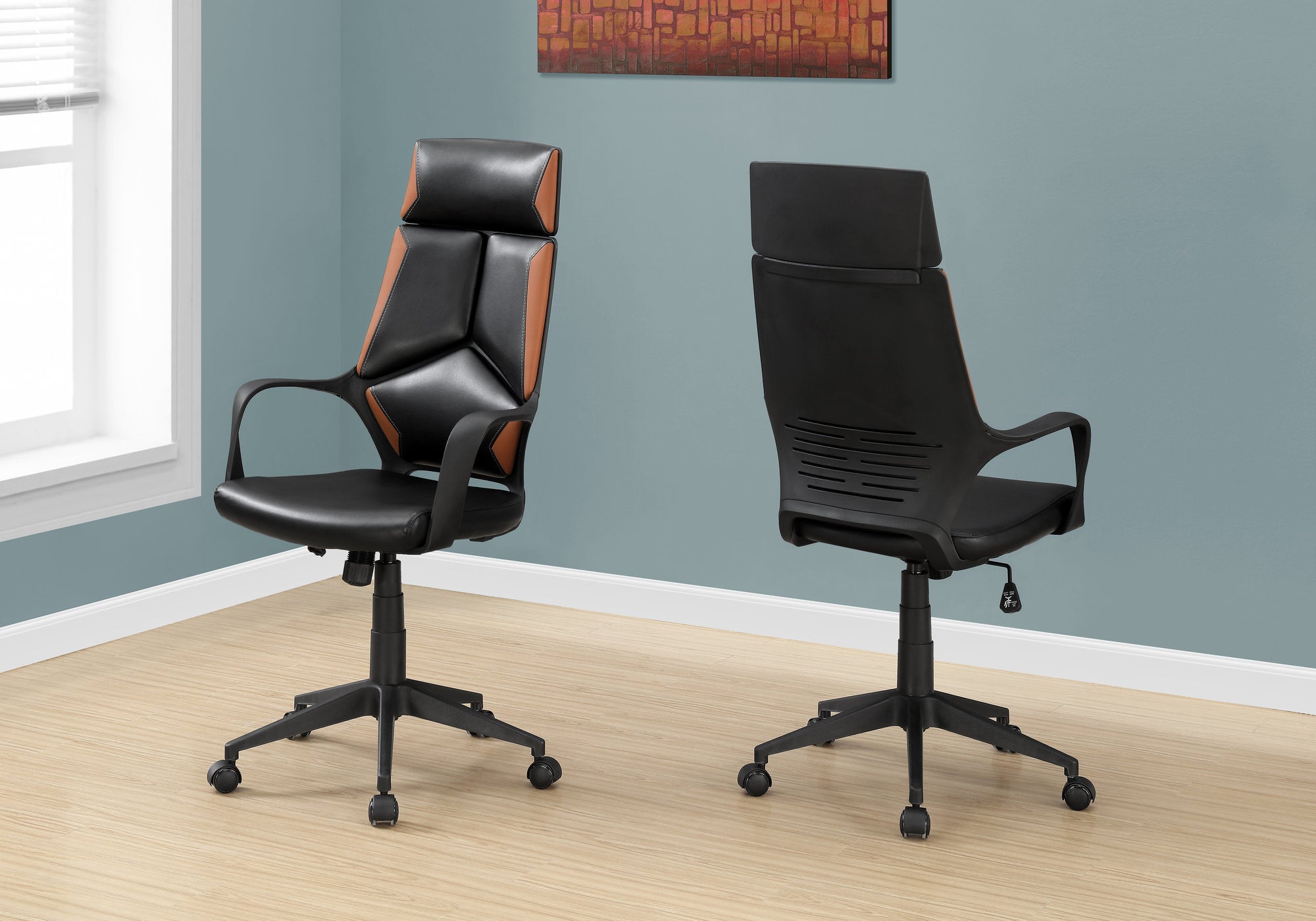 office chair black brown leather look executive i7271