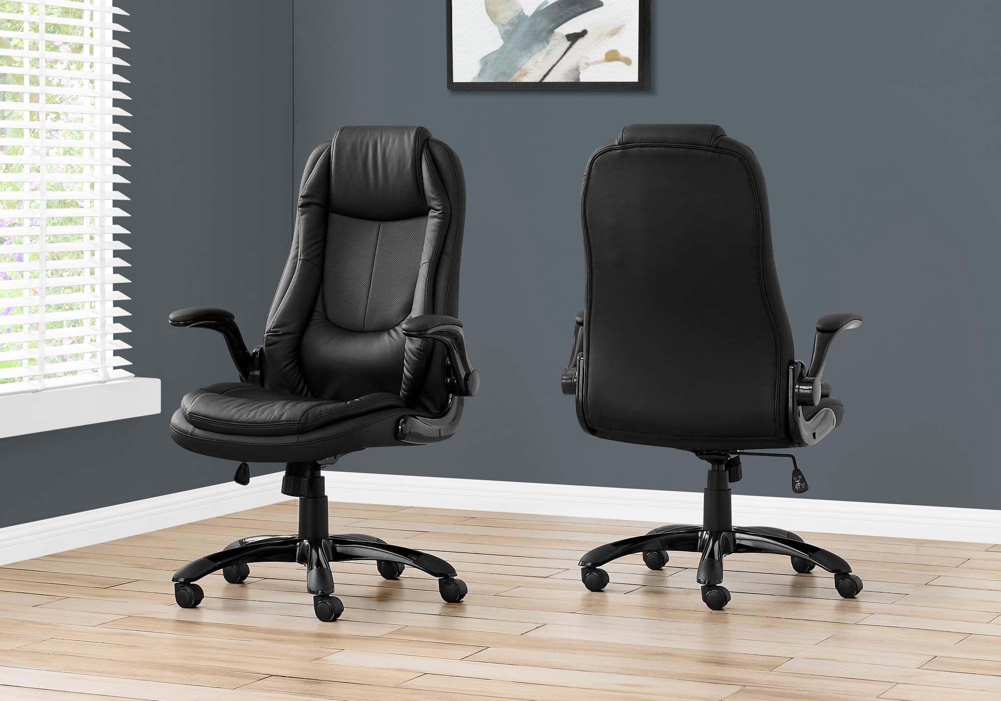 office chair black leather look high back executive i7277