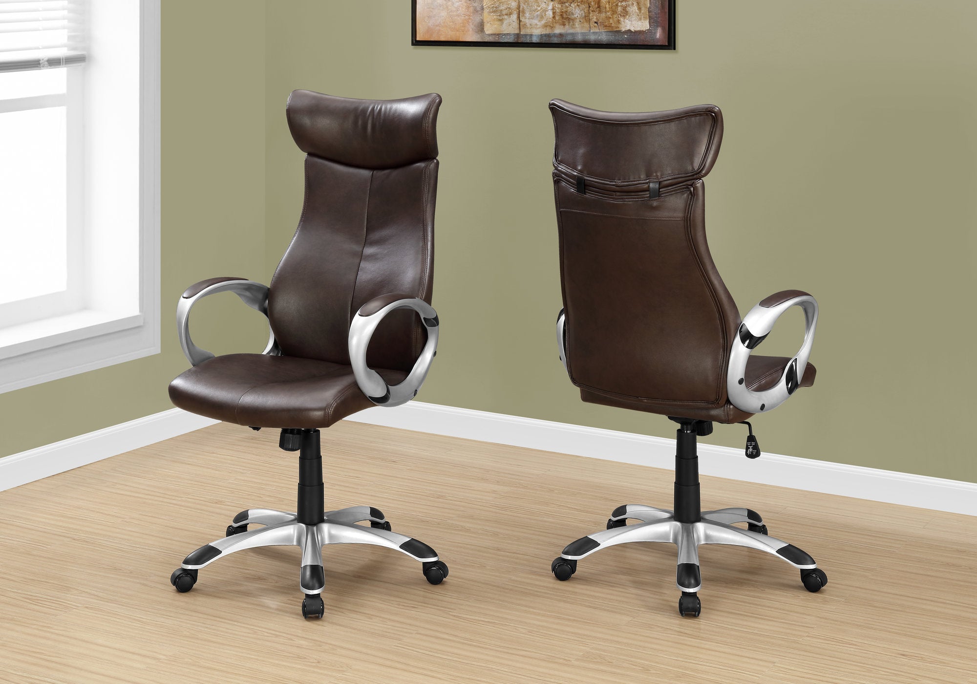 office chair brown leather look high back executive i7289