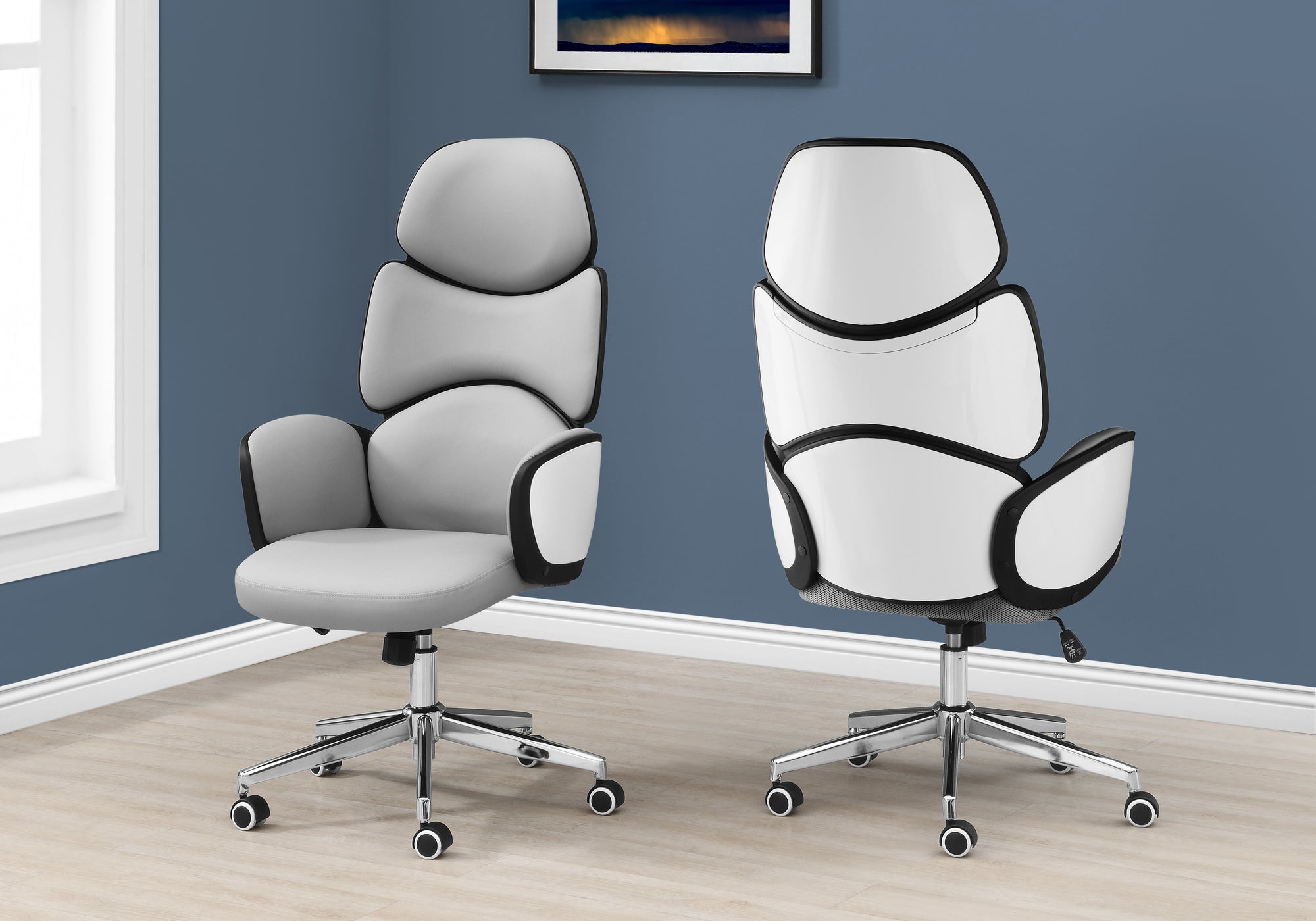 office chair grey leather look high back executive i7322