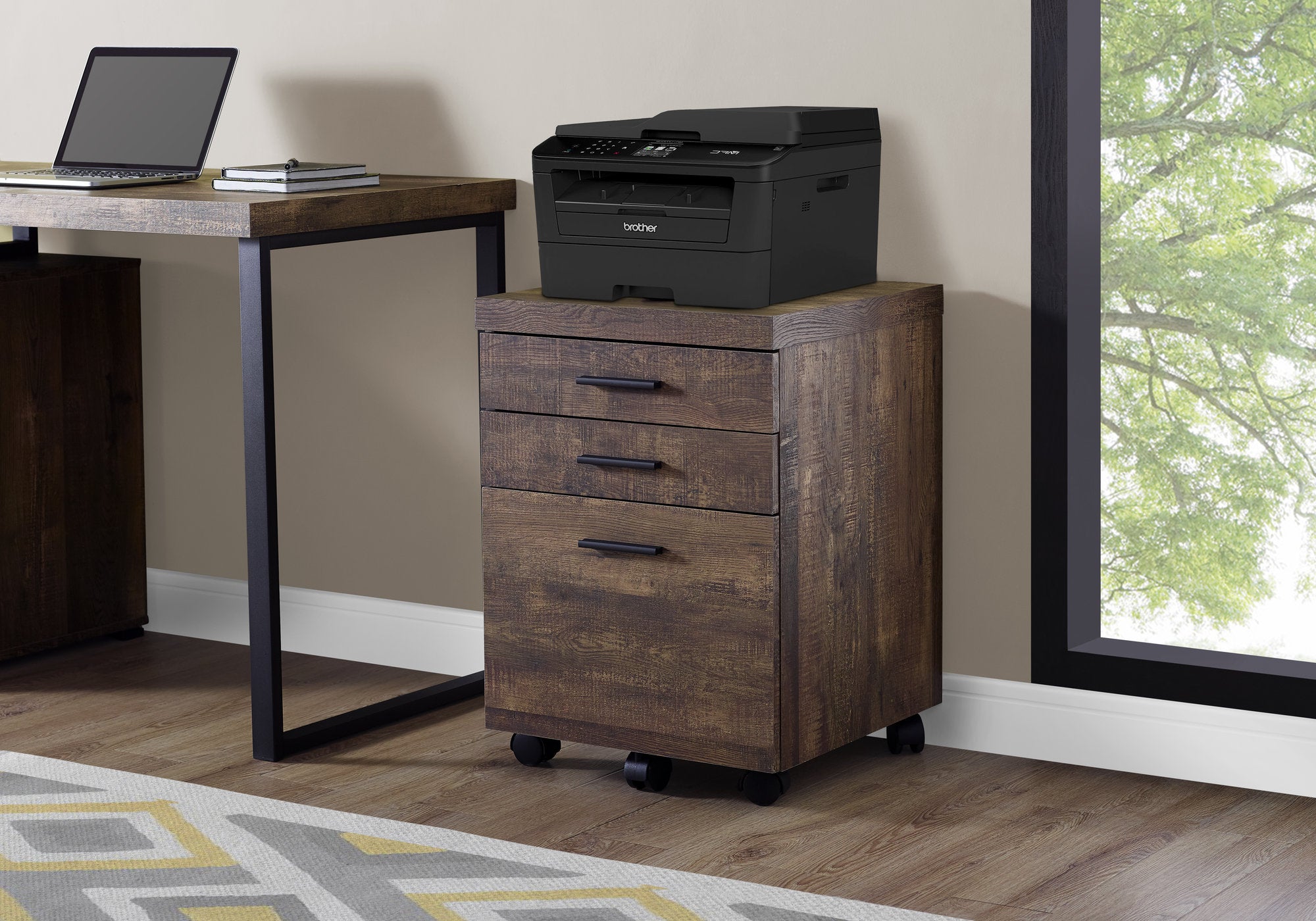 Image of filing cabinet - 3 drawer brown reclaimed wood/ castors i 7400.