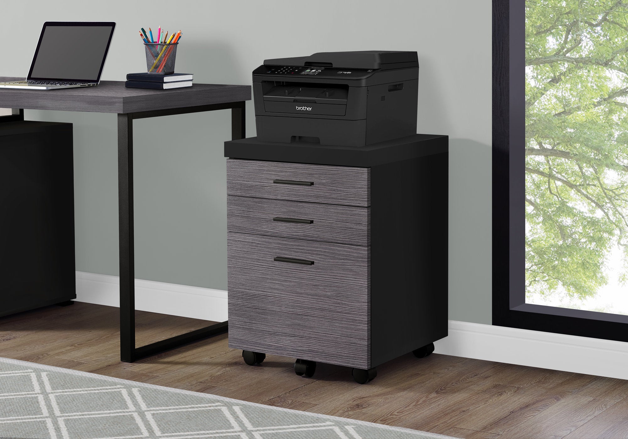 Image of filing cabinet - 3 drawer black grey on castors  i 7403.