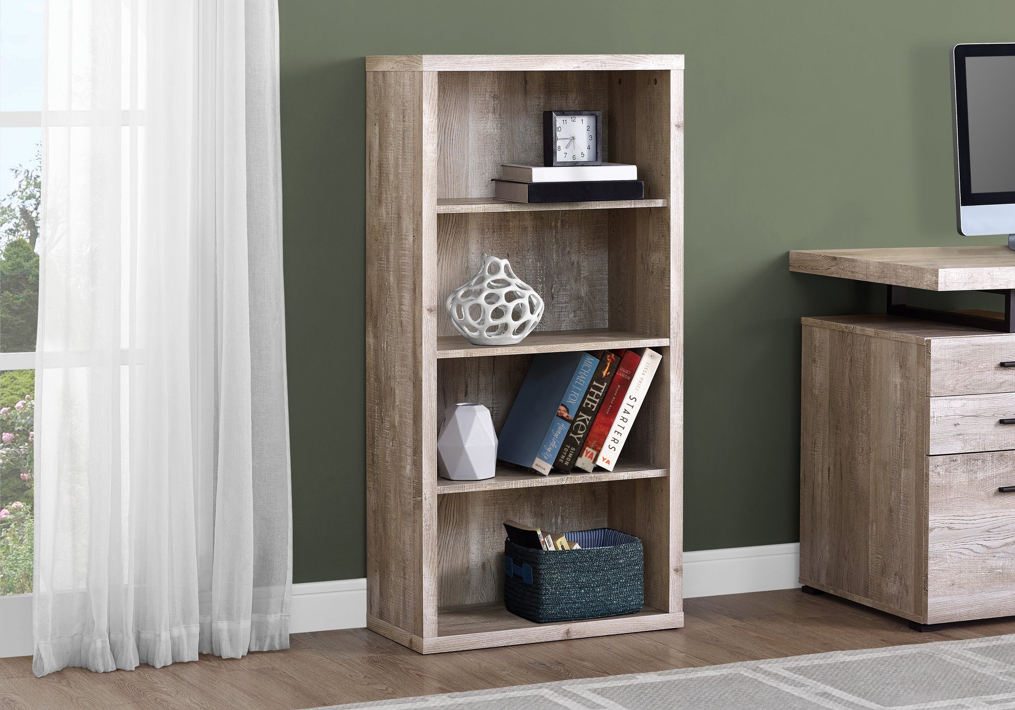 Image of bookcase - 48inch h taupe reclaimed wood-look/ adj. shelves i 7406.