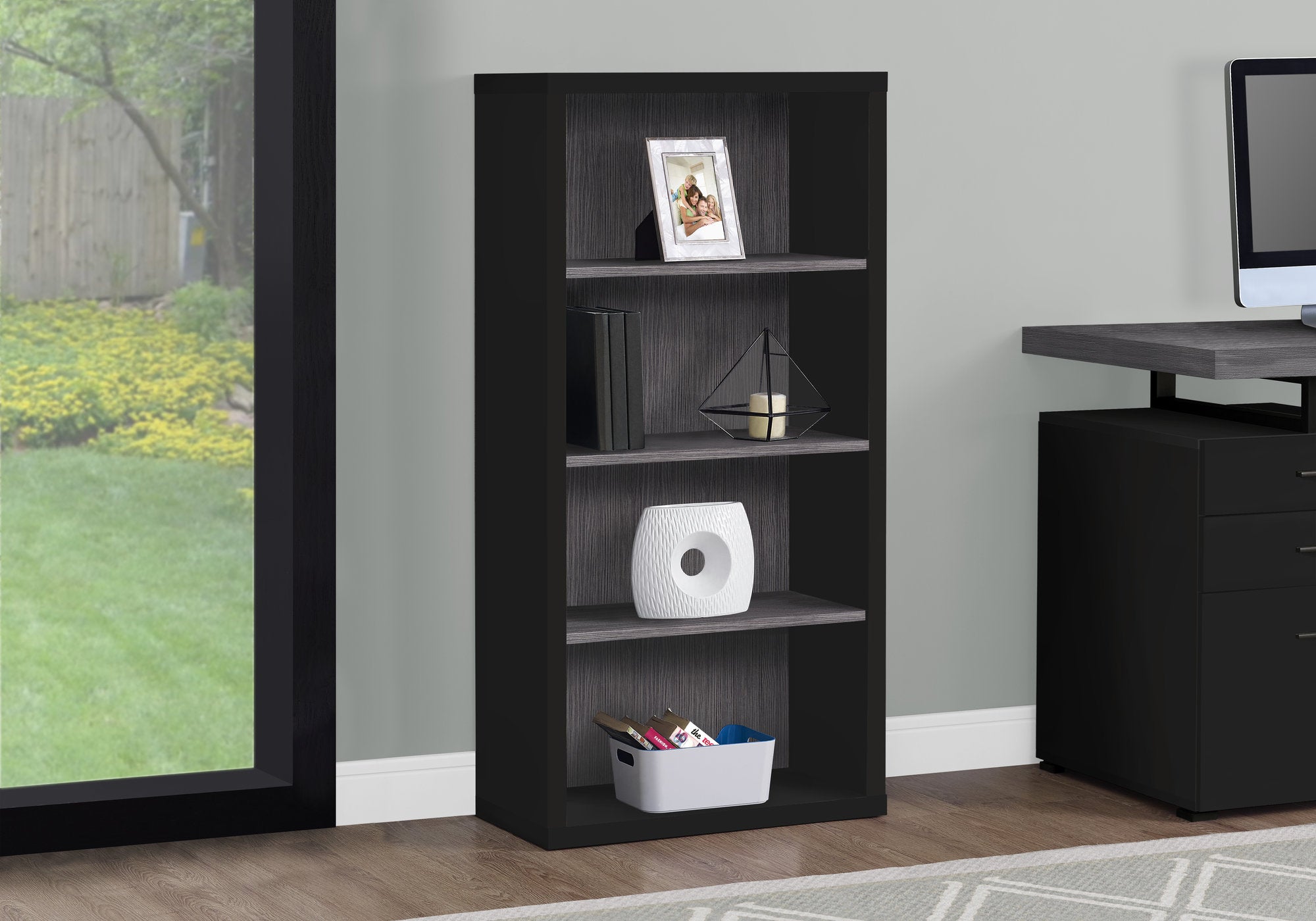Image of bookcase - 48inch h black grey with adjustable shelves i 7407.