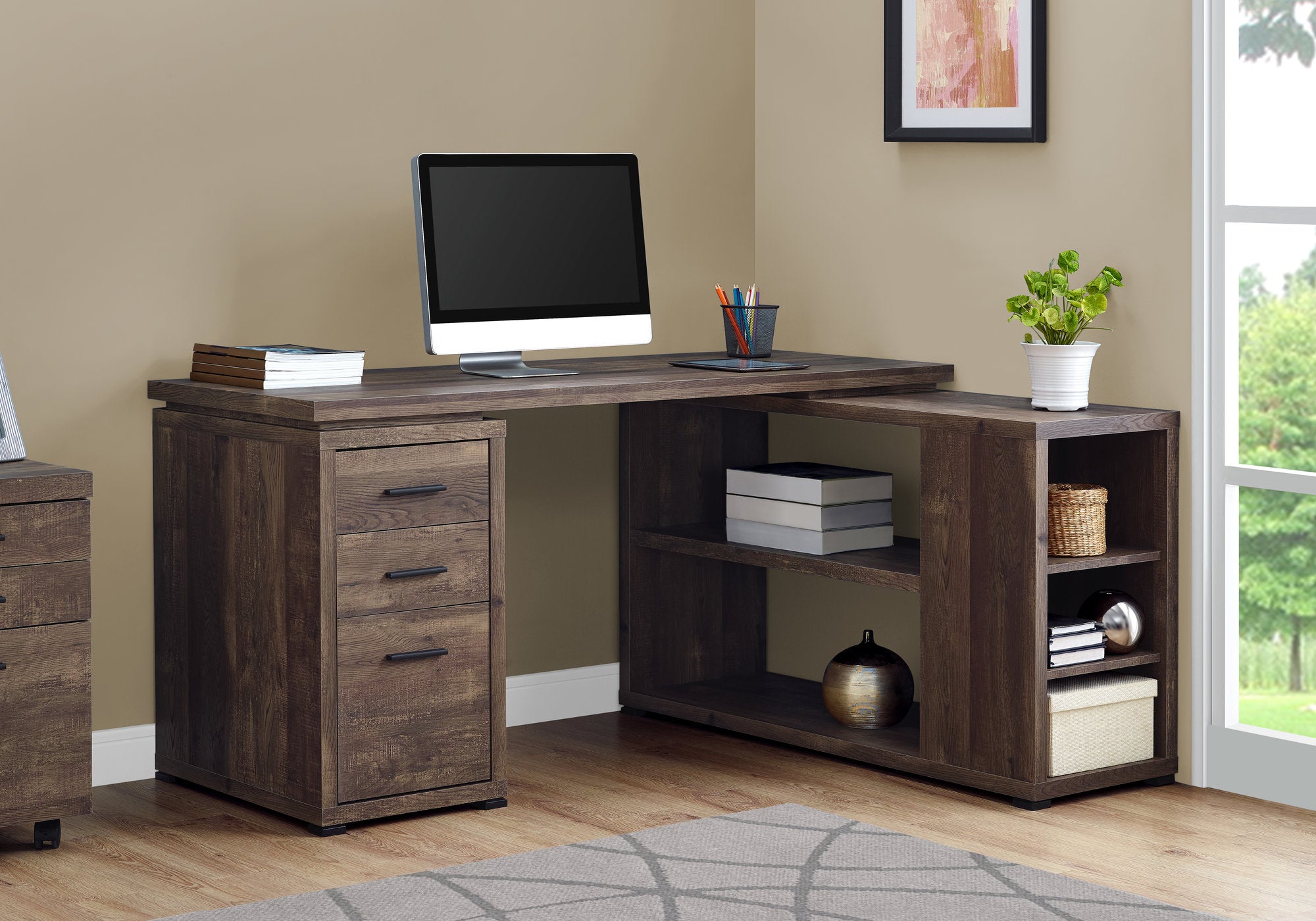 computer desk brown reclaimed wood l/r facing corner i7420