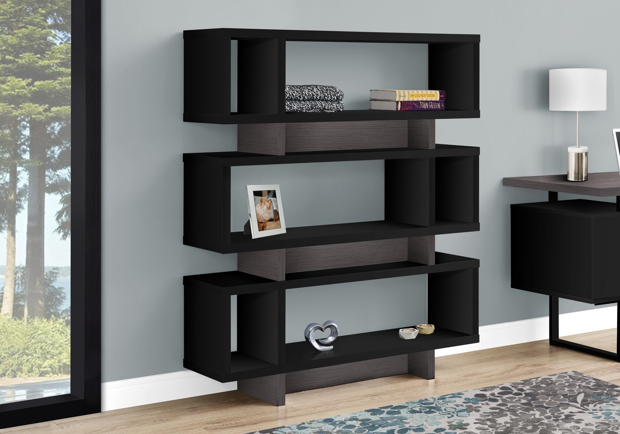 bookcase 55h black grey modern style i7440