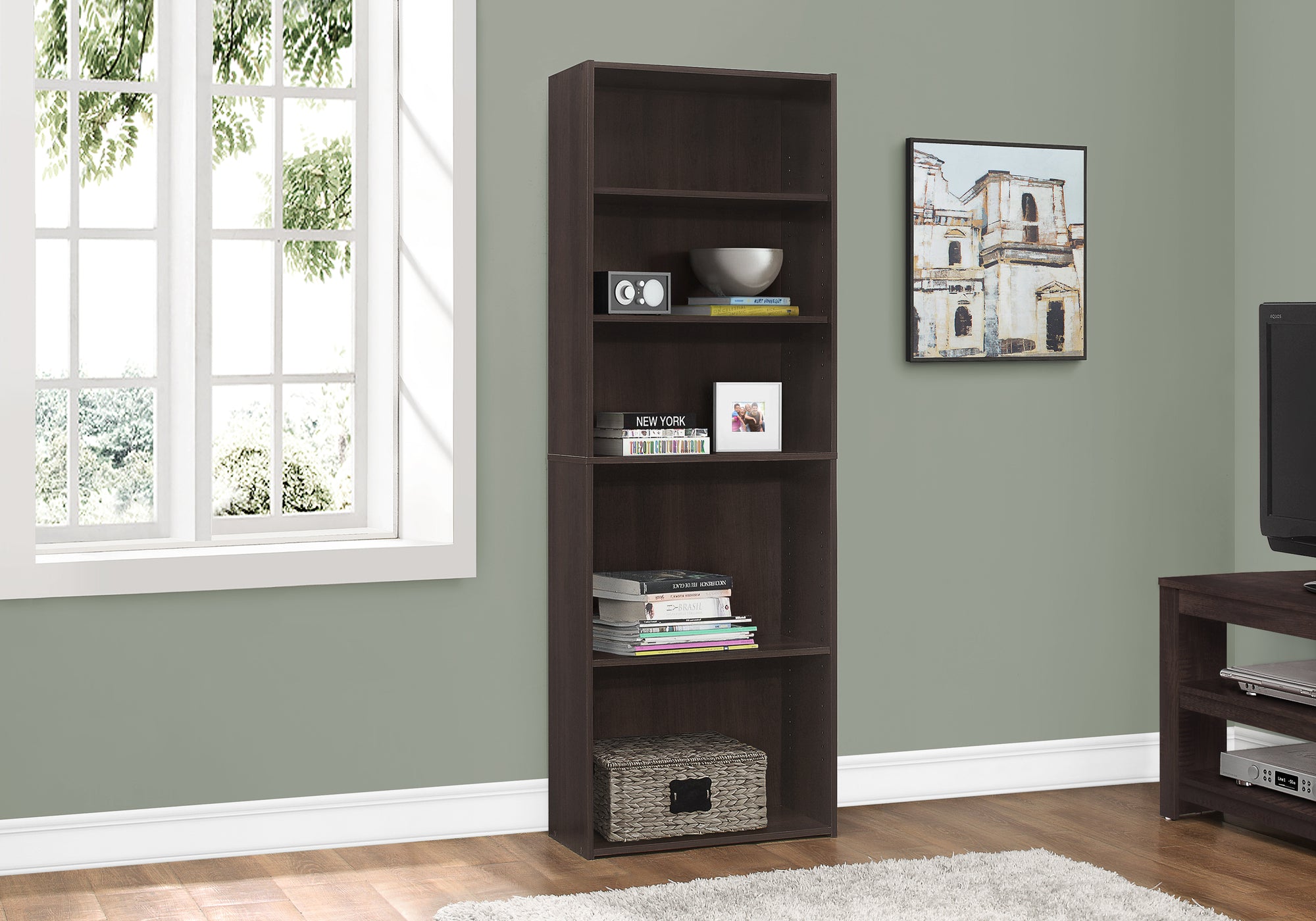 Image of bookcase - 72inch h espresso with 5 shelves i 7467.