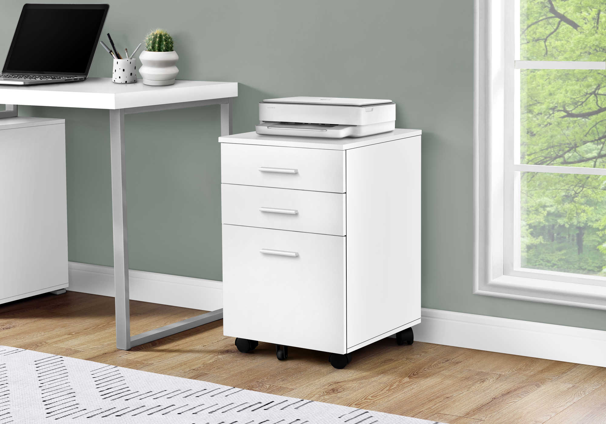 Image of filing cabinet - 3 drawer white on castors i 7780.
