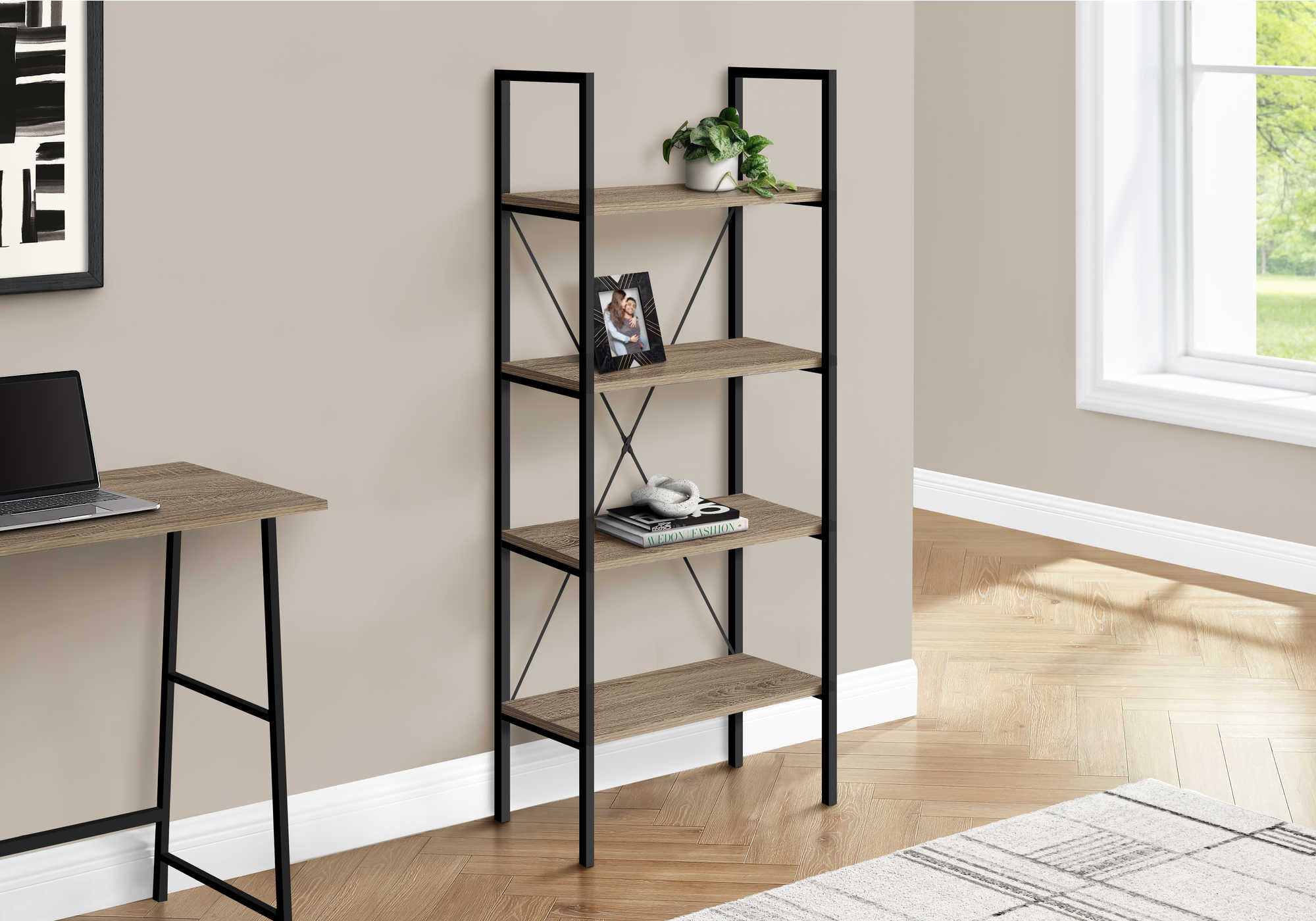 Image of bookcase - 48h dark taupe black metal i 7800.