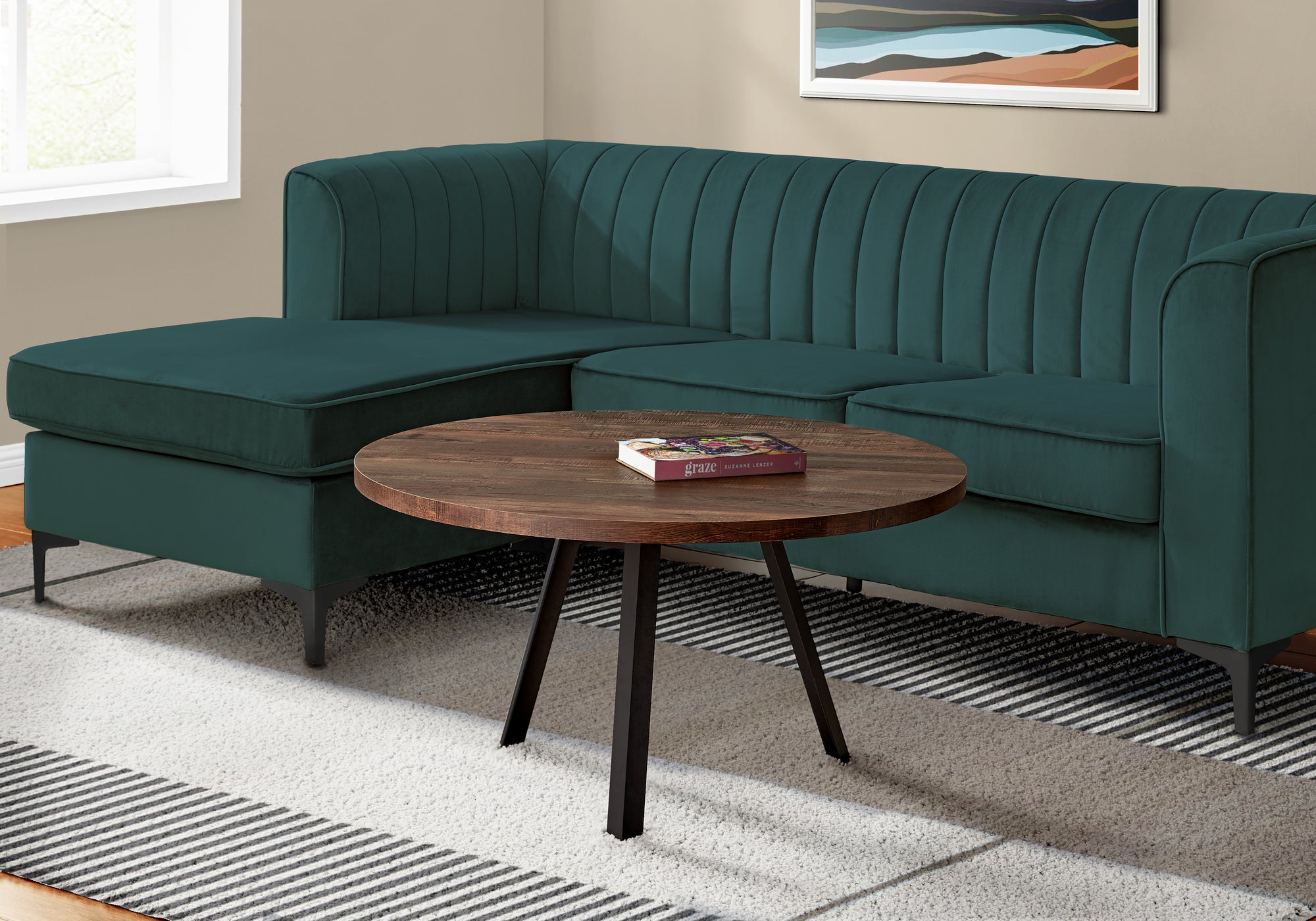 Image of coffee table - 36inch dia/ brown reclaimed wood black metal i 7814.