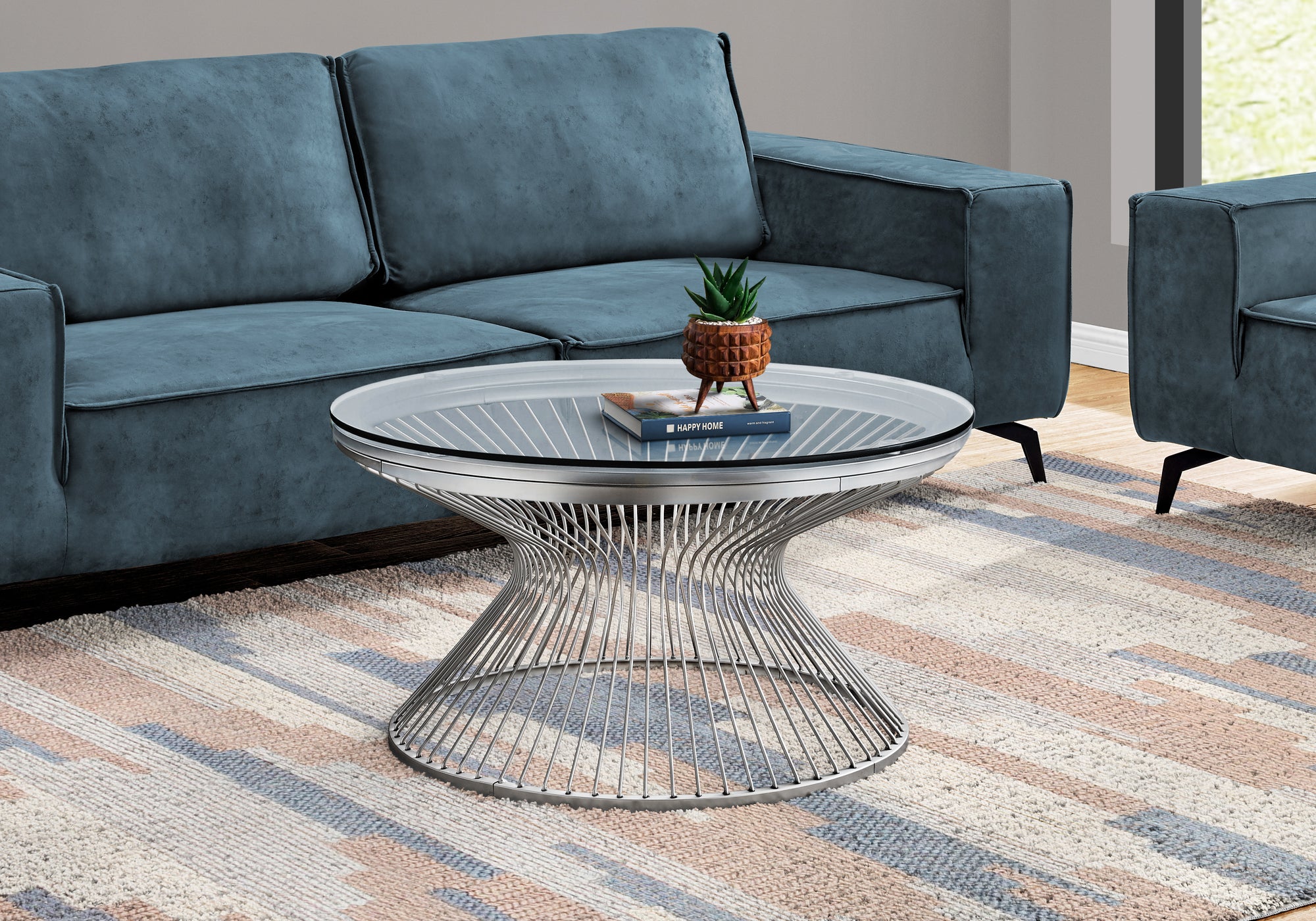 coffee table 36dia stainless steel tempered glass i7820