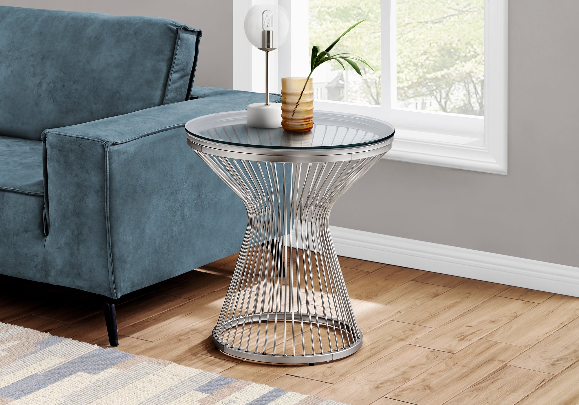 accent table 24h stainless steel with tempered glass i7821