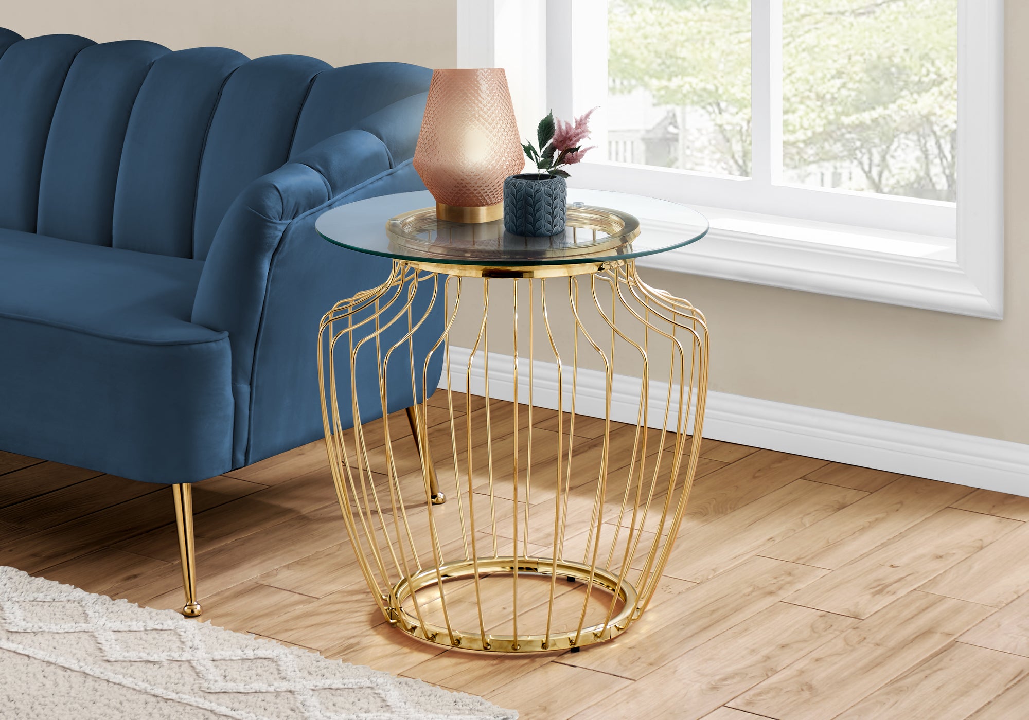 accent table 24h gold metal with tempered glass i7826