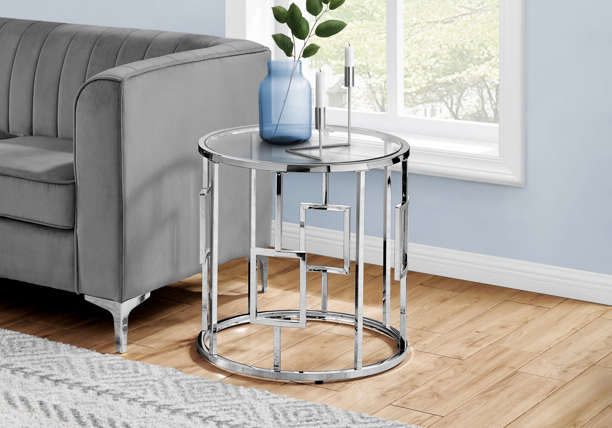 accent table 23h chrome metal with tempered glass i7831