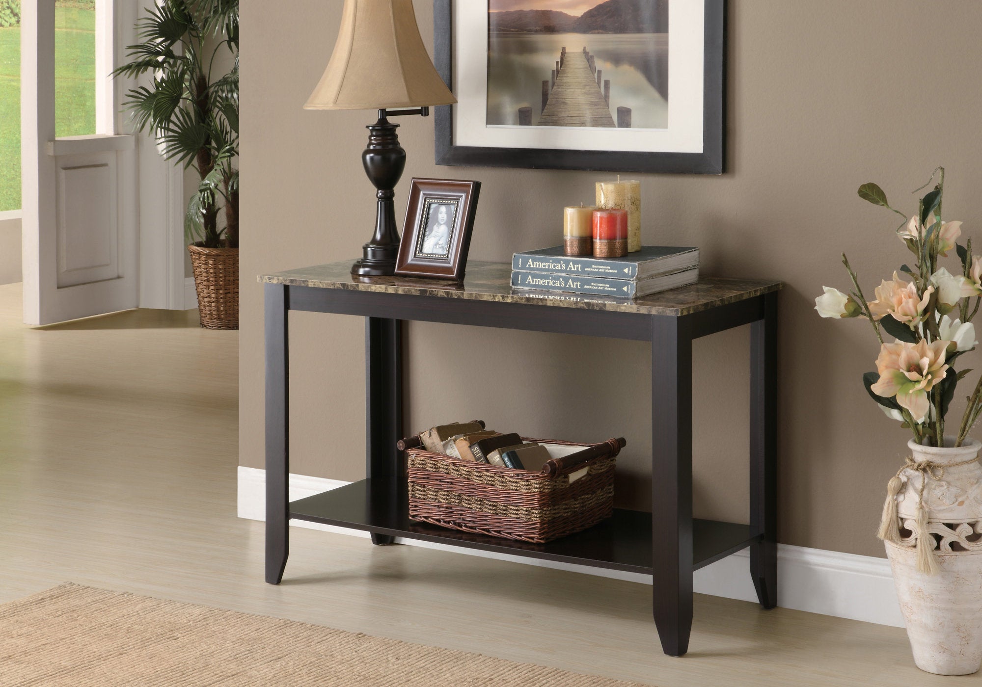 Image of accent table - 44inch l espresso marble top i 7983s.
