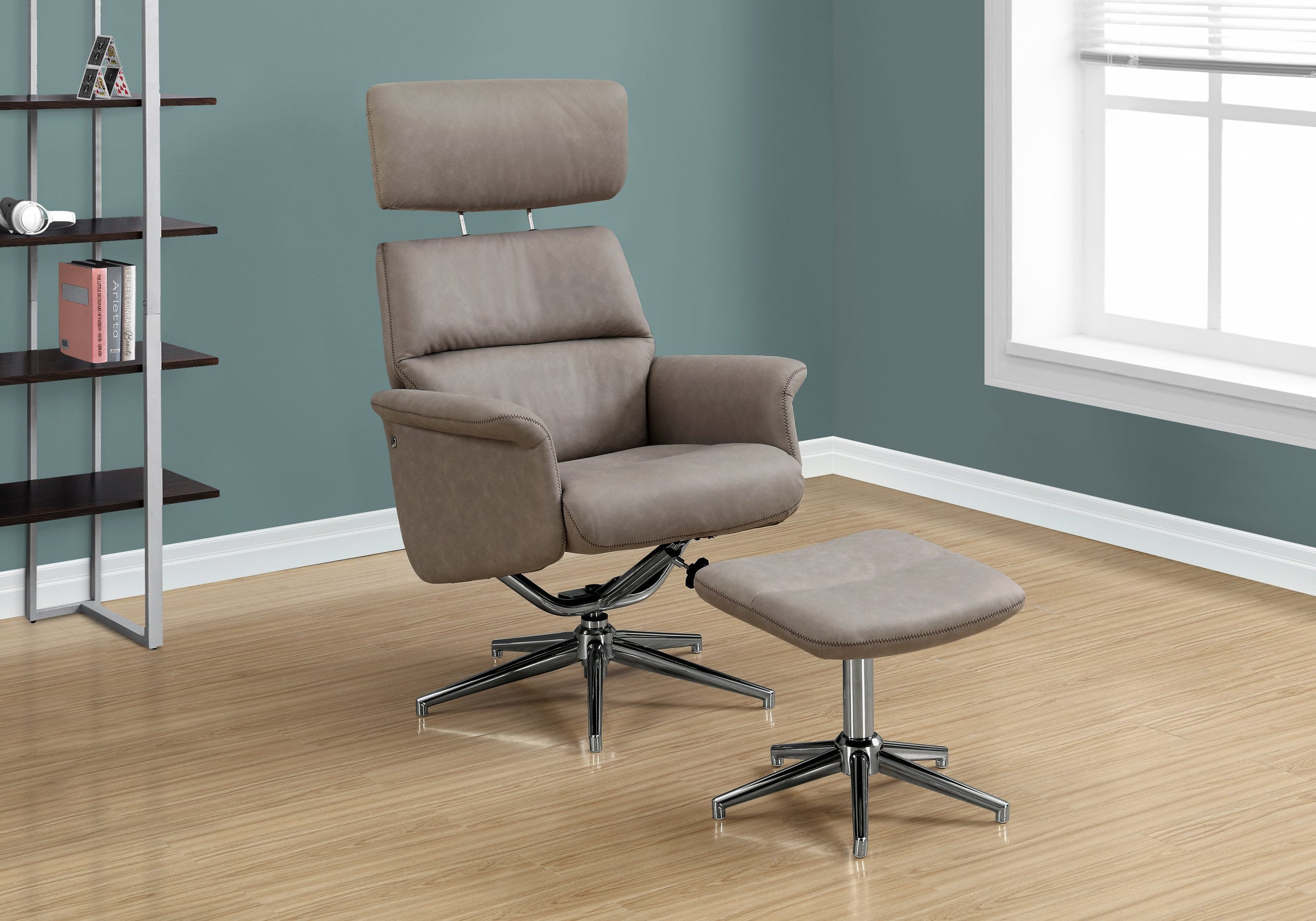 reclining chair 2pcs set taupe swivel adjust headrest i8134