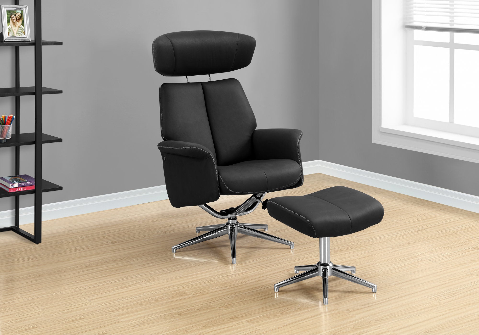 reclining chair 2pcs set black swivel adjust headrest i8138