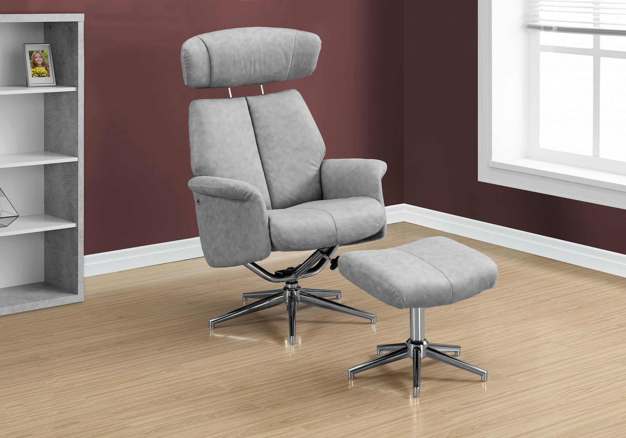 reclining chair 2pcs set grey swivel  adjust headrest i8139