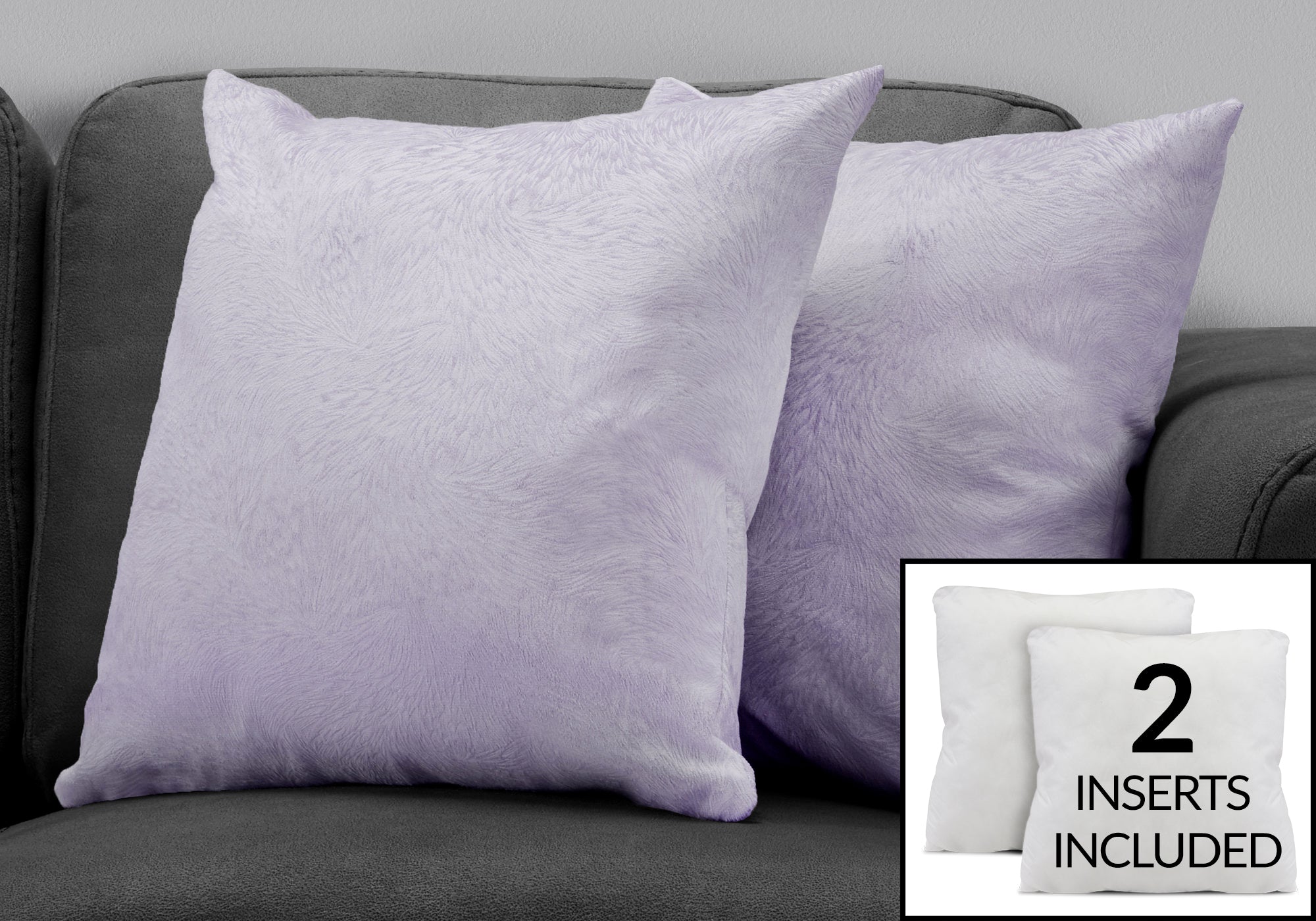 pillow 18x 18 light purple feathered velvet 2pcs i9325