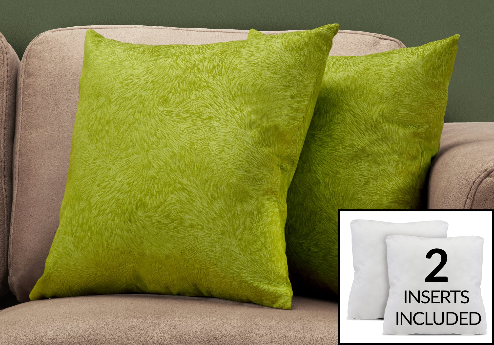 Image of pillow - 18inch x 18inch lime green feathered velvet 2pcs i 9329.
