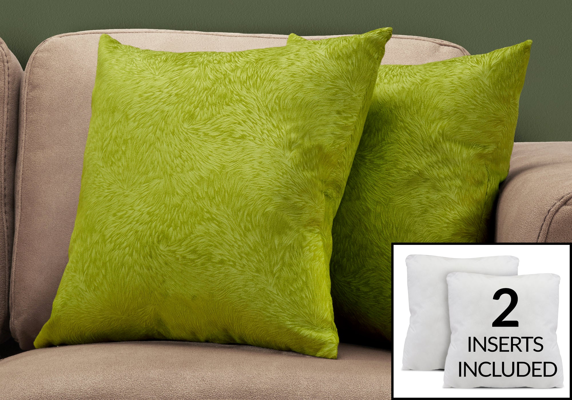 pillow 18x 18 lime green feathered velvet 2pcs i9329