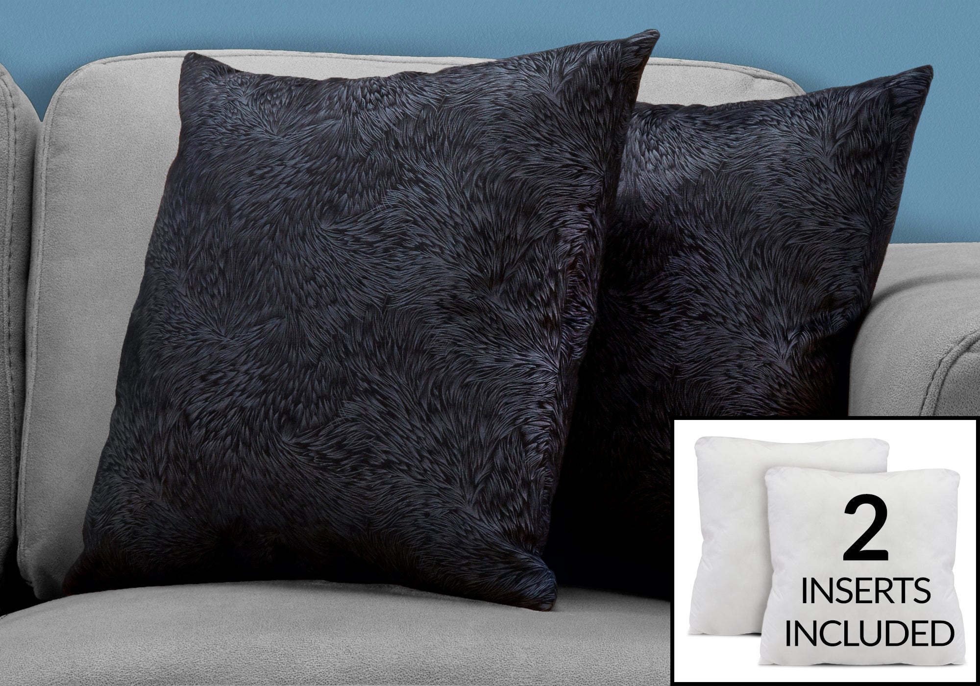 Image of pillow - 18inch x 18inch black feathered velvet 2pcs i 9333.