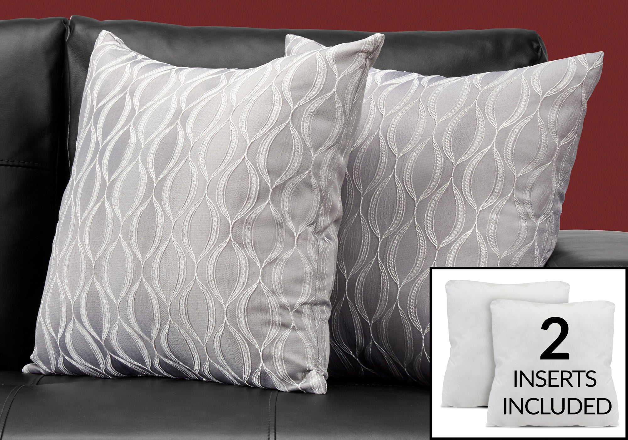 Image of pillow - 18inch x 18inch grey wave pattern 2pcs i 9347.