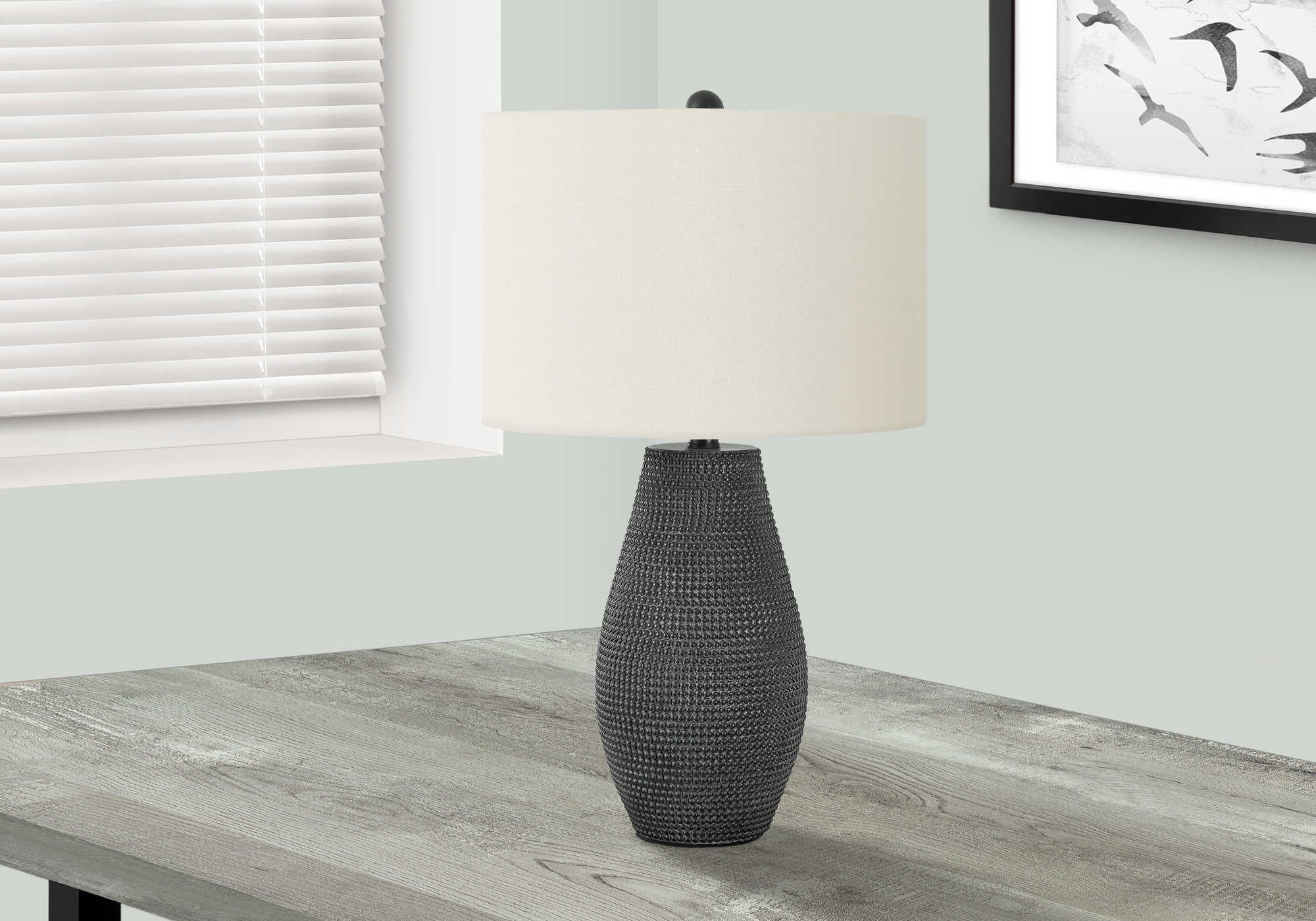 Image of lighting - 24h table lamp black resin ivory shade i 9655.